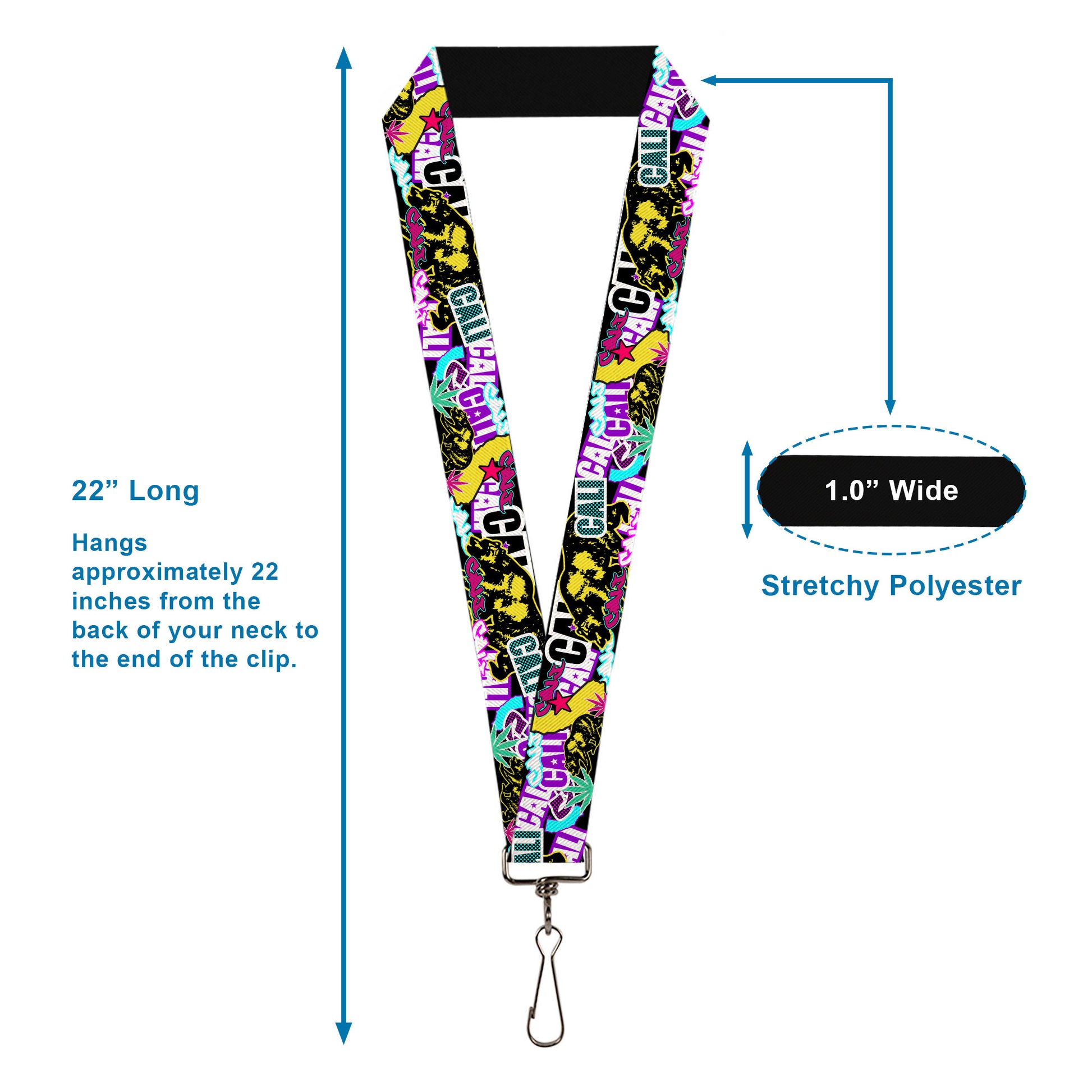 Lanyard - 1.0" - Cali Bear CALI Graffiti Pot Leaves Black Multi Color Lanyards Buckle-Down