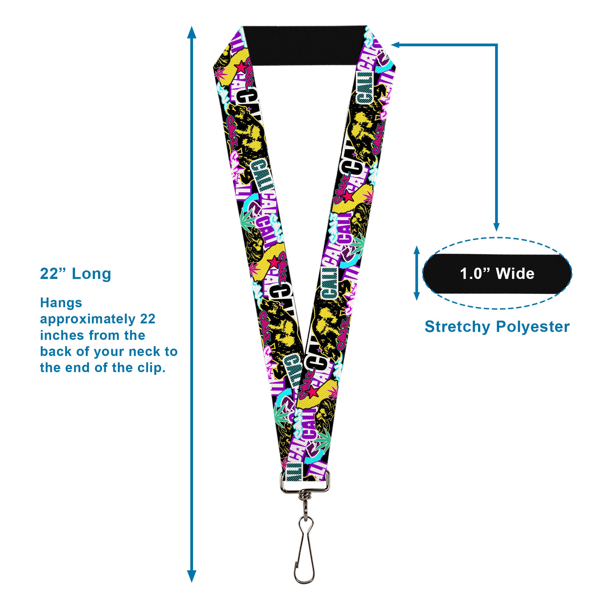 Lanyard - 1.0" - Cali Bear CALI Graffiti Pot Leaves Black Multi Color Lanyards Buckle-Down
