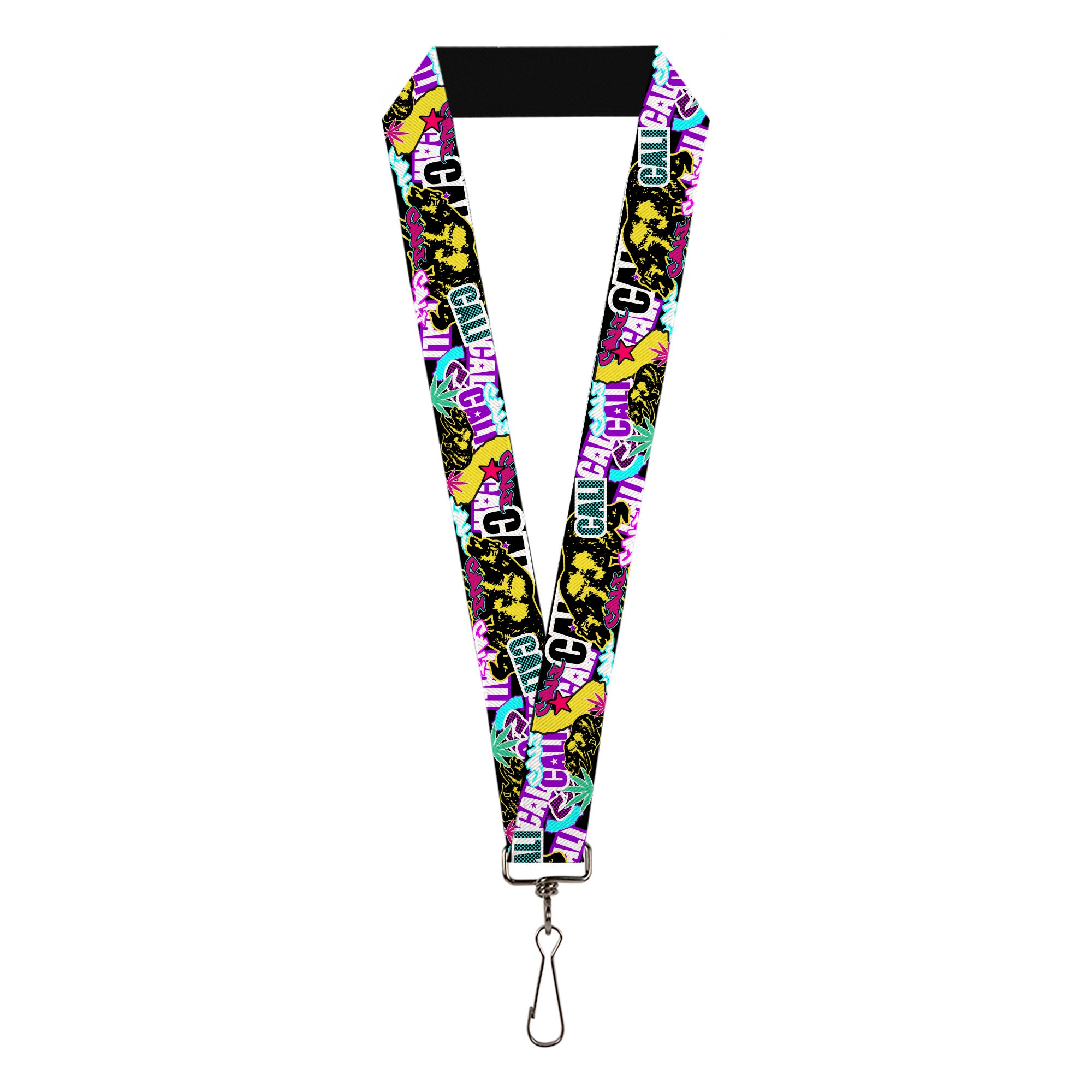 Lanyard - 1.0" - Cali Bear CALI Graffiti Pot Leaves Black Multi Color Lanyards Buckle-Down