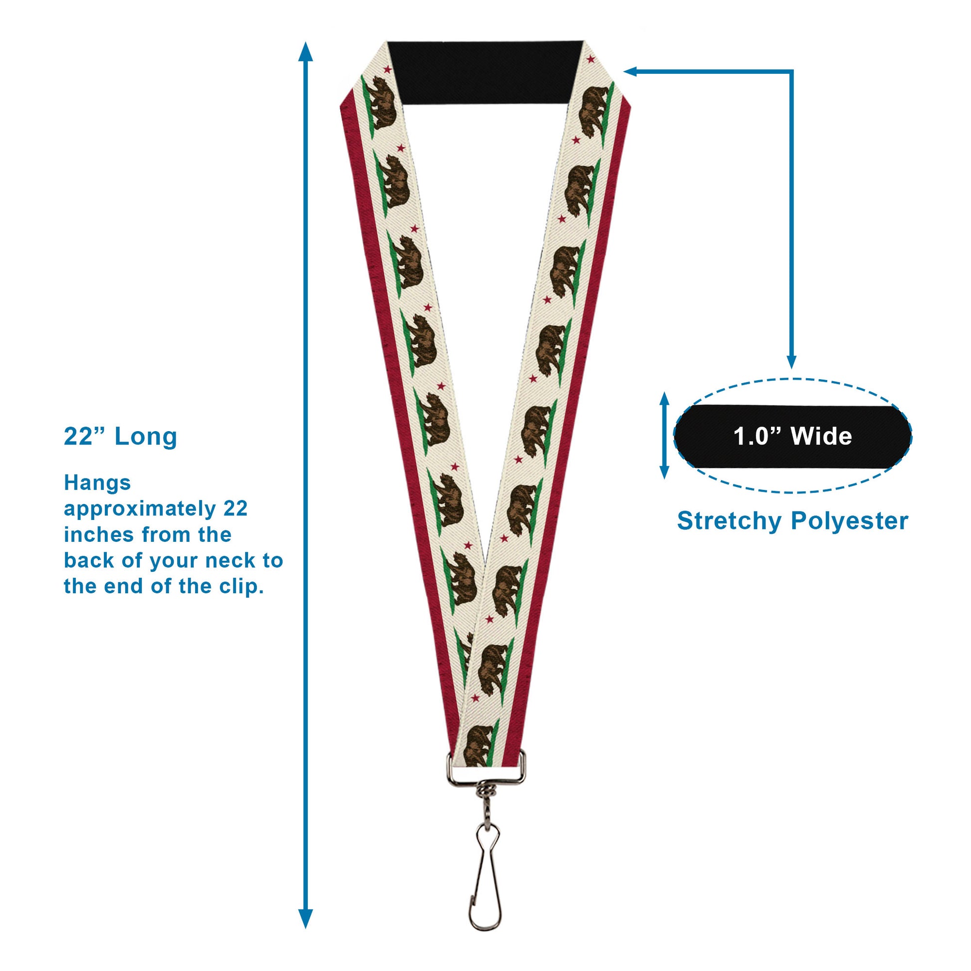 Lanyard - 1.0" - California Flag Weathered White Lanyards Buckle-Down