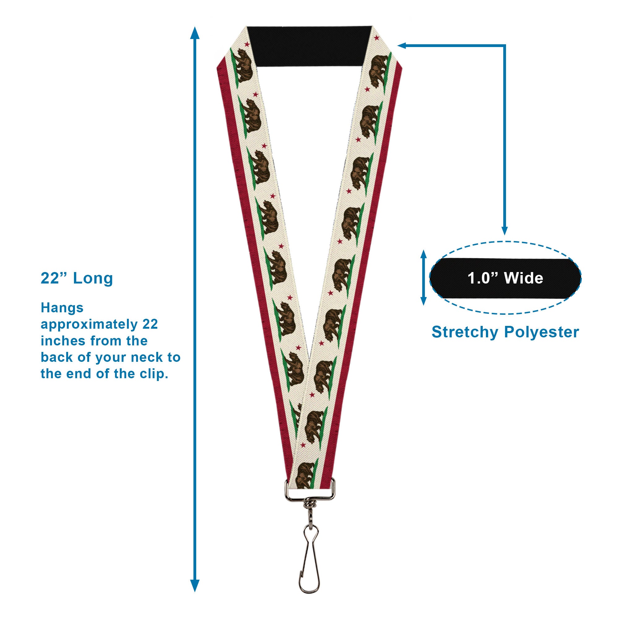 Lanyard - 1.0" - California Flag Weathered White Lanyards Buckle-Down