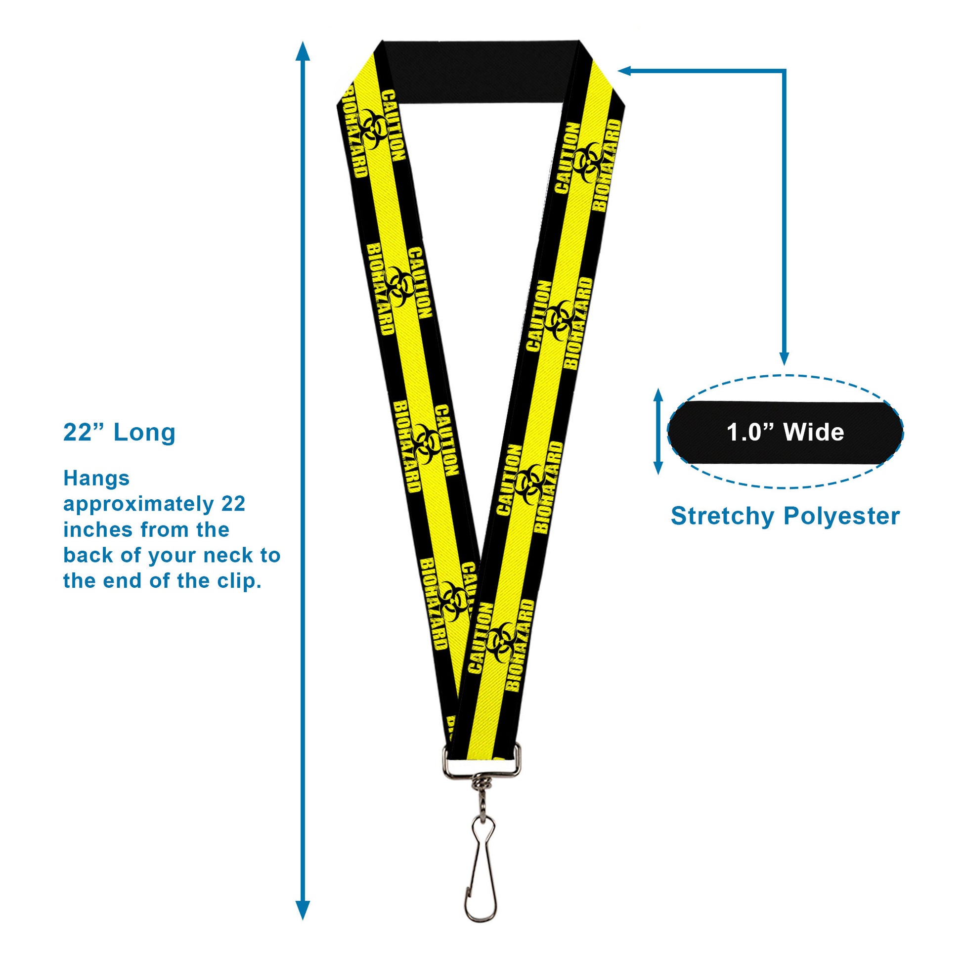 Lanyard - 1.0" - CAUTION BIOHAZARD Black Yellow Lanyards Buckle-Down