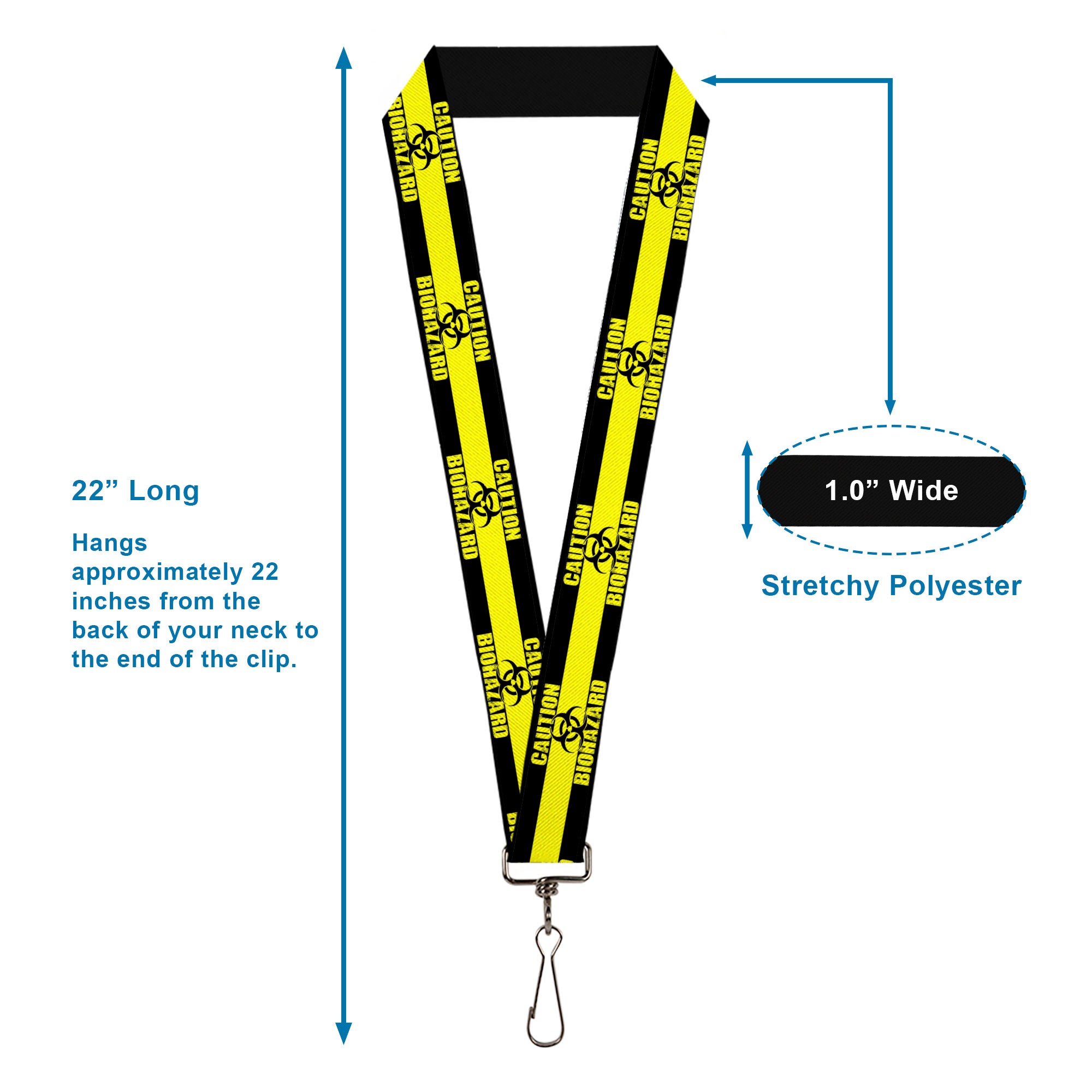 Lanyard - 1.0" - CAUTION BIOHAZARD Black Yellow Lanyards Buckle-Down