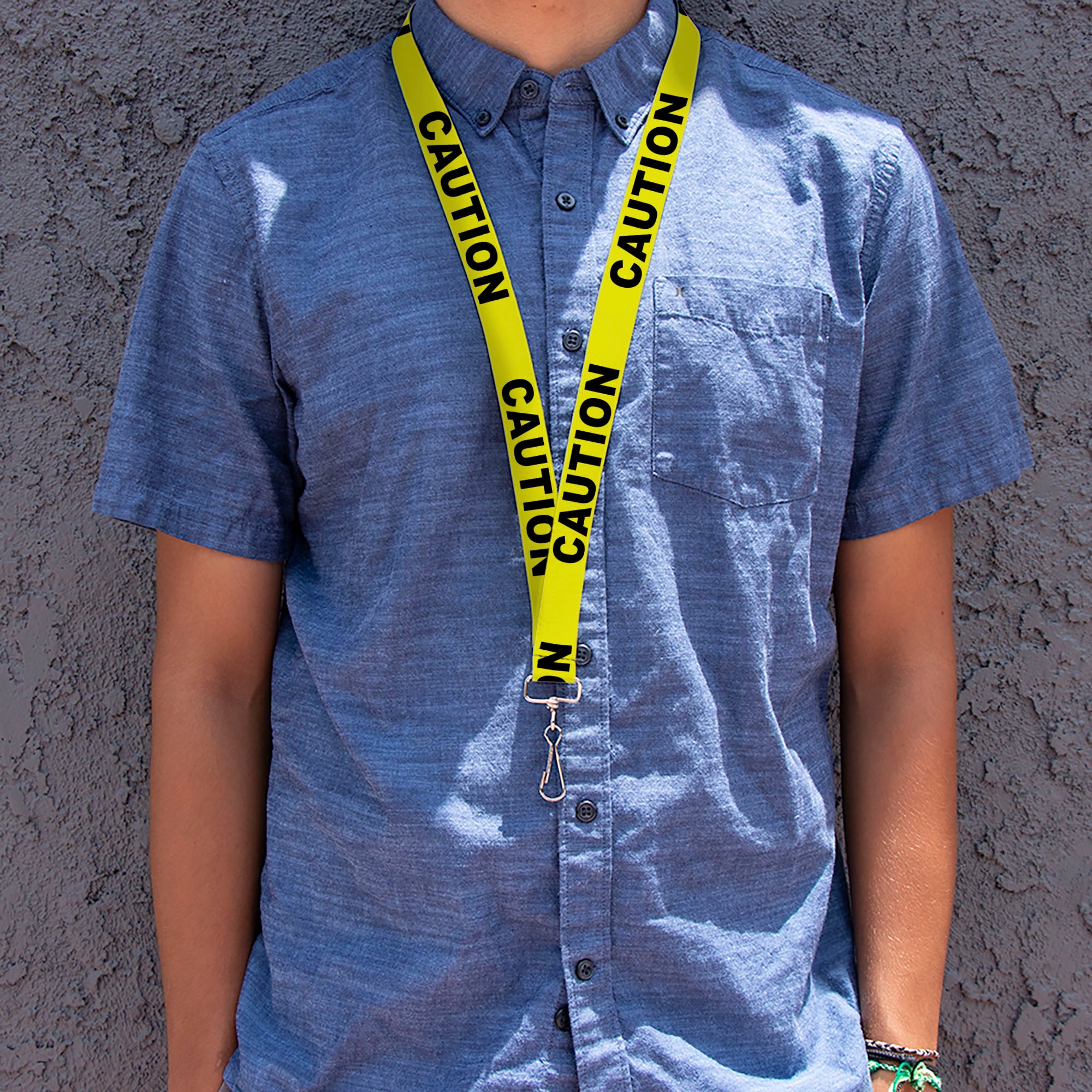 Lanyard - 1.0" - CAUTION Yellow Black Lanyards Buckle-Down