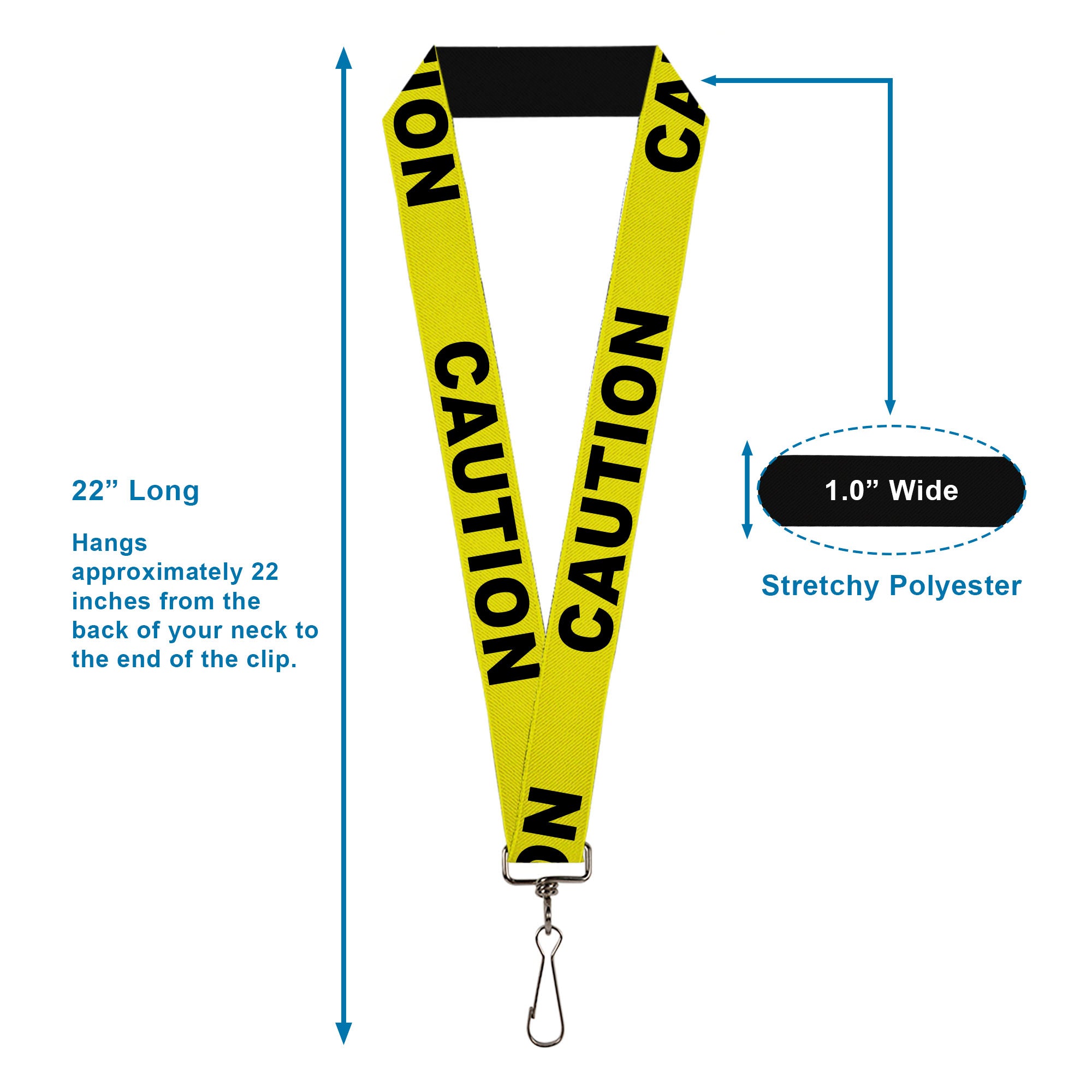 Lanyard - 1.0" - CAUTION Yellow Black Lanyards Buckle-Down