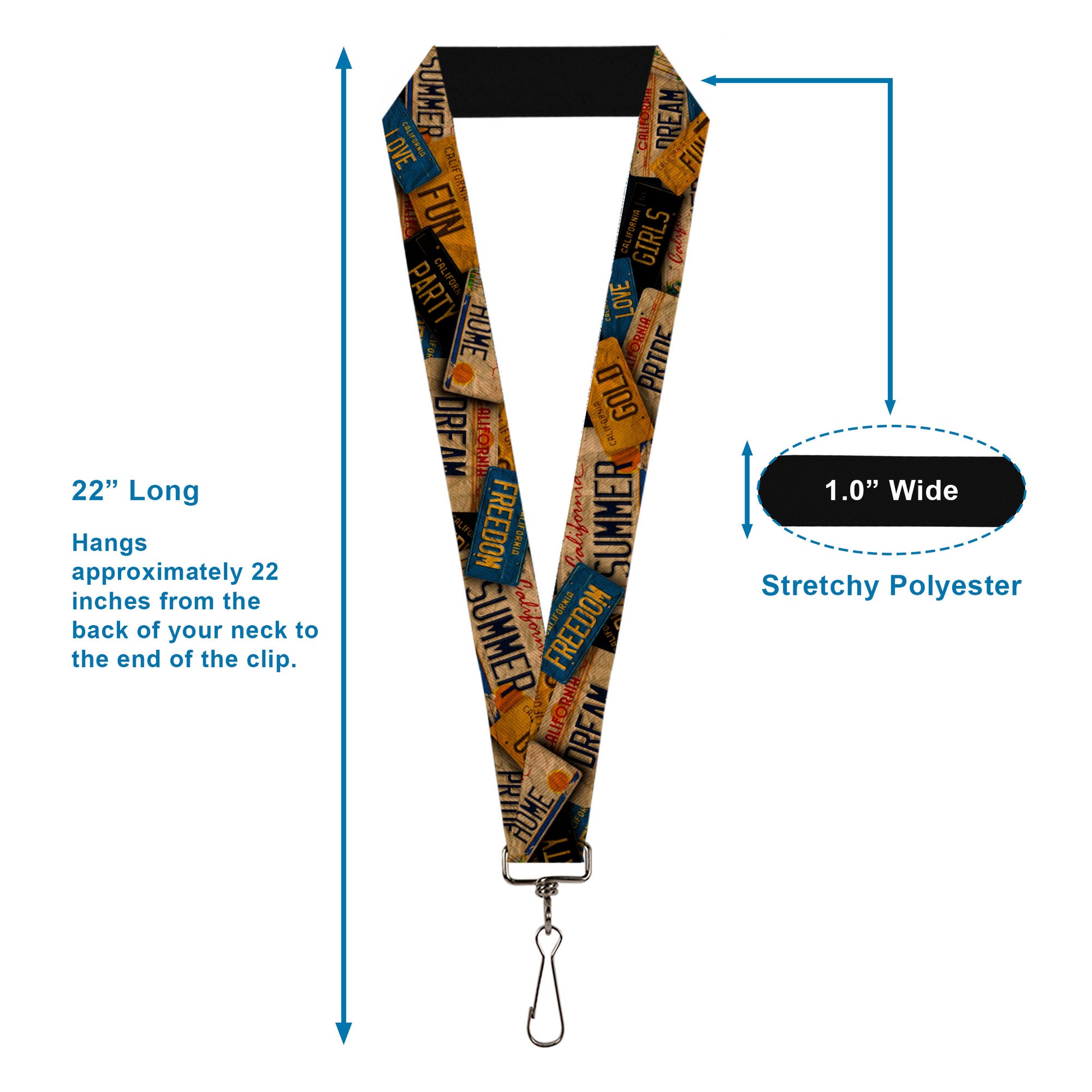 Lanyard - 1.0" - Cali License Plates Stacked Vintage Lanyards Buckle-Down