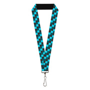 Lanyard - 1.0" - Checker Trio Baby Blue Black Turquoise Lanyards Buckle-Down