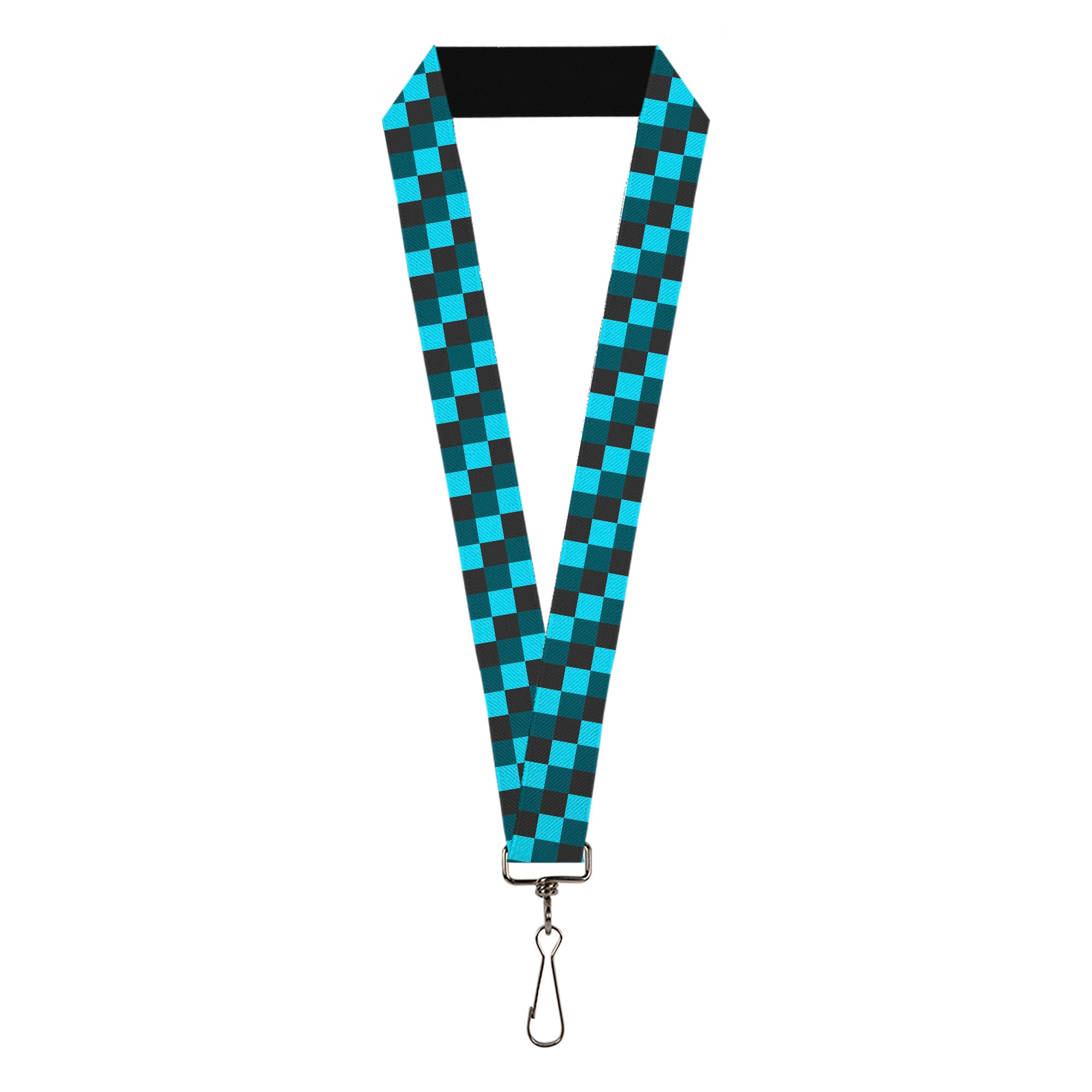 Lanyard - 1.0" - Checker Trio Baby Blue Black Turquoise Lanyards Buckle-Down