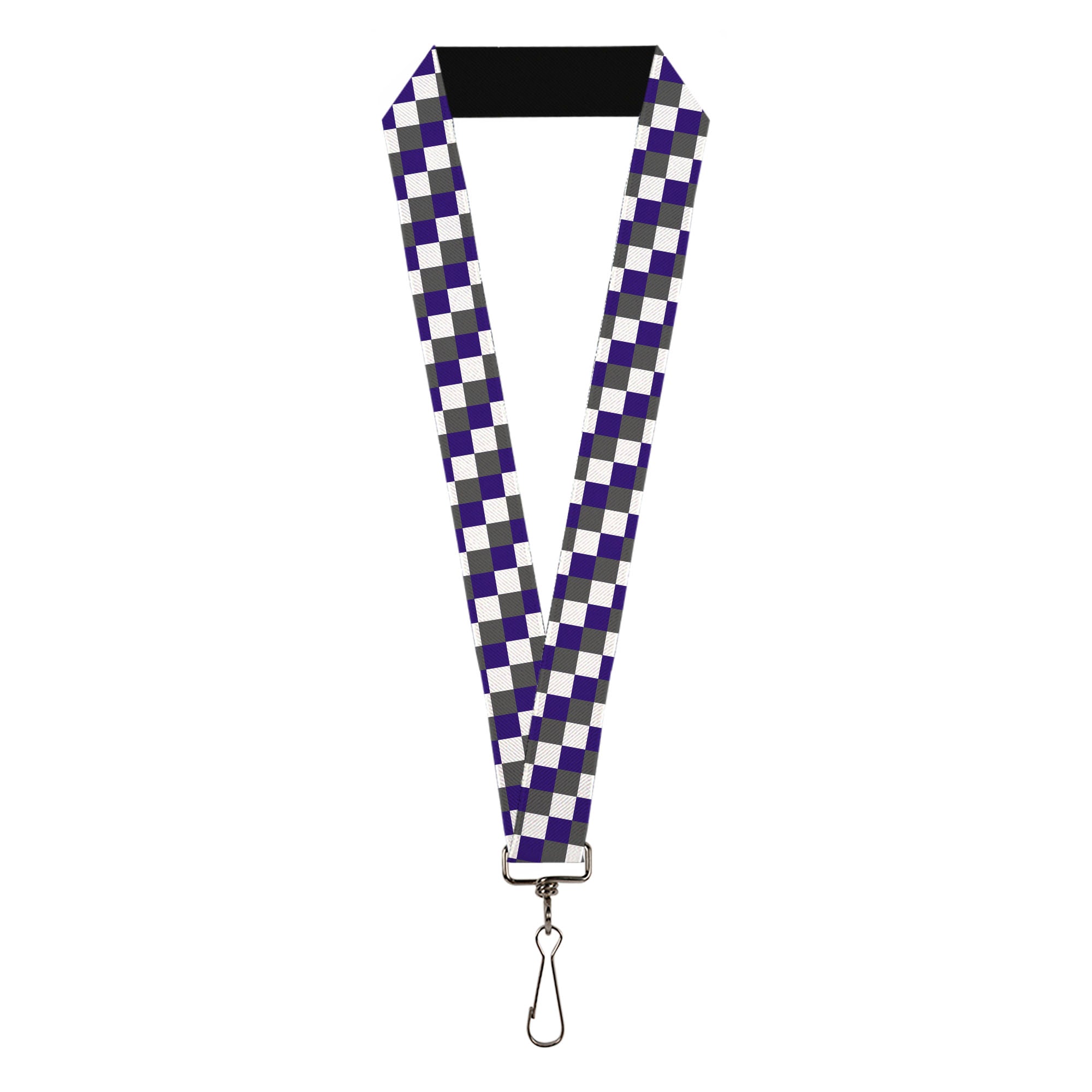 Lanyard - 1.0" - Checker Gray Purple White Lanyards Buckle-Down