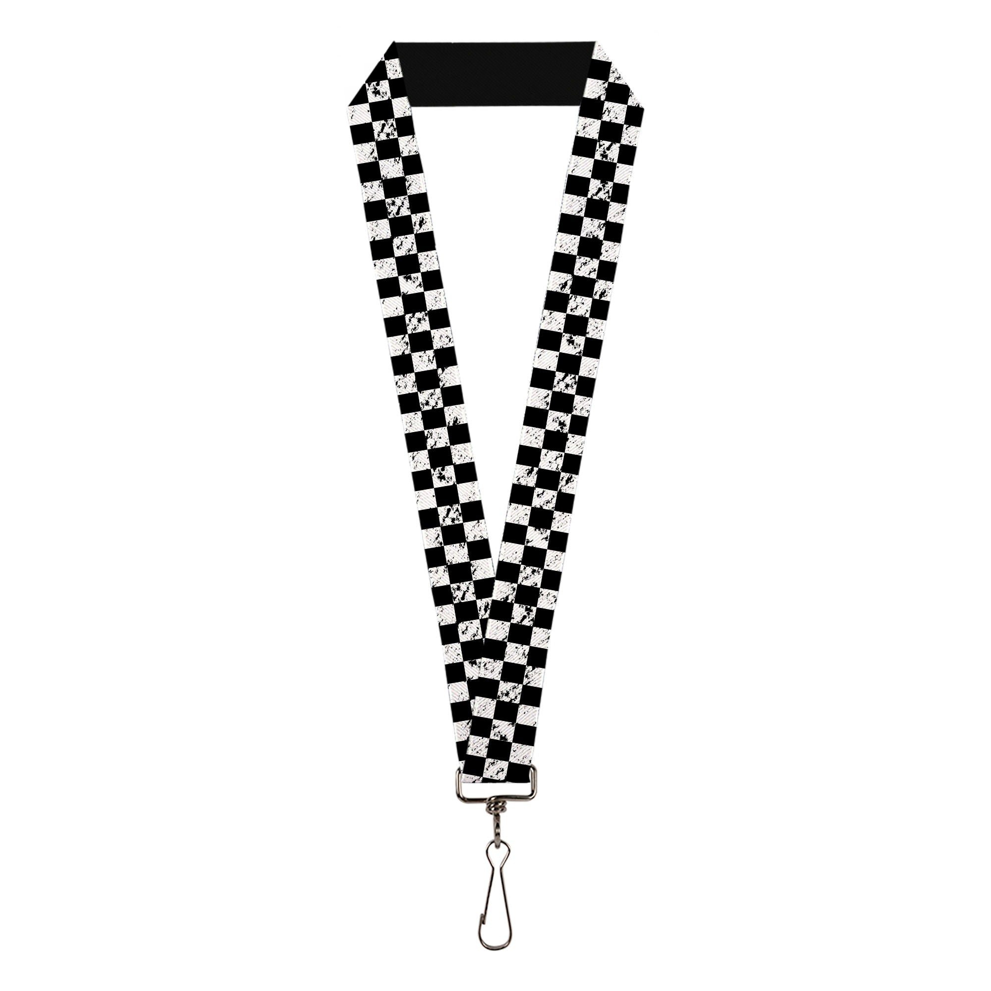 Lanyard - 1.0" - Checker Weathered2 Black White Lanyards Buckle-Down