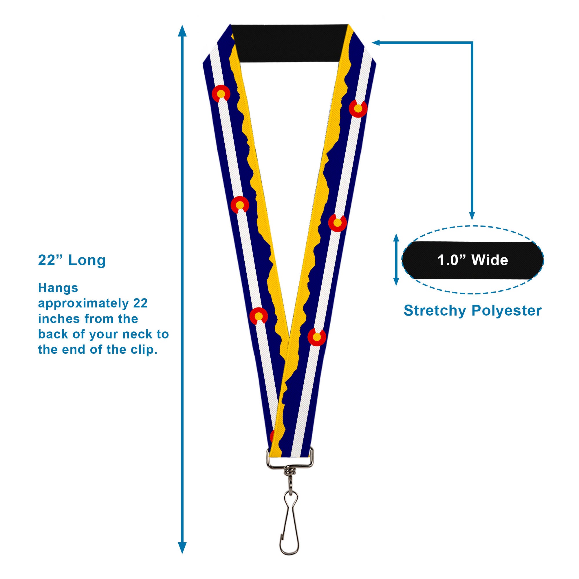 Lanyard - 1.0" - Colorado Flag Mountain Silhouette Yellow Lanyards Buckle-Down