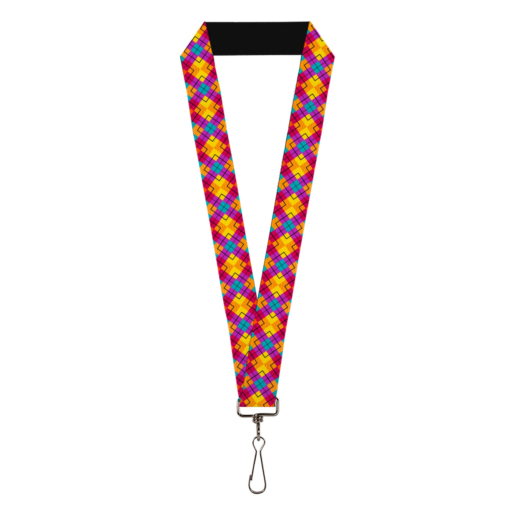 Lanyard - 1.0" - Diamond Plaid Orange Yellow Blue Purple Fuchsia Lanyards Buckle-Down