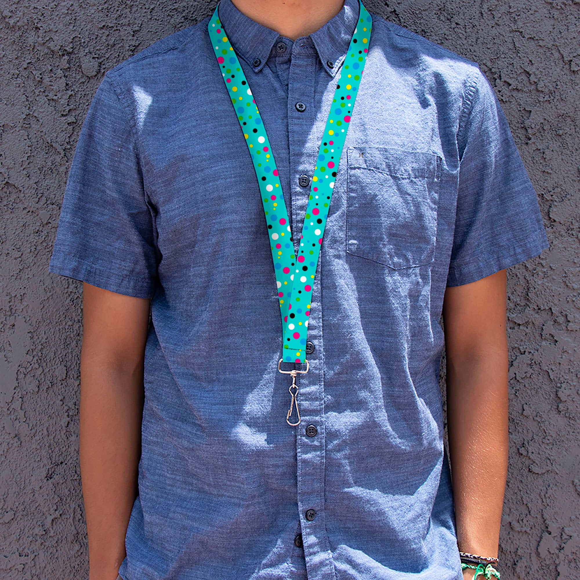 Lanyard - 1.0" - Dots Seafoam Green Multi Pastel Lanyards Buckle-Down