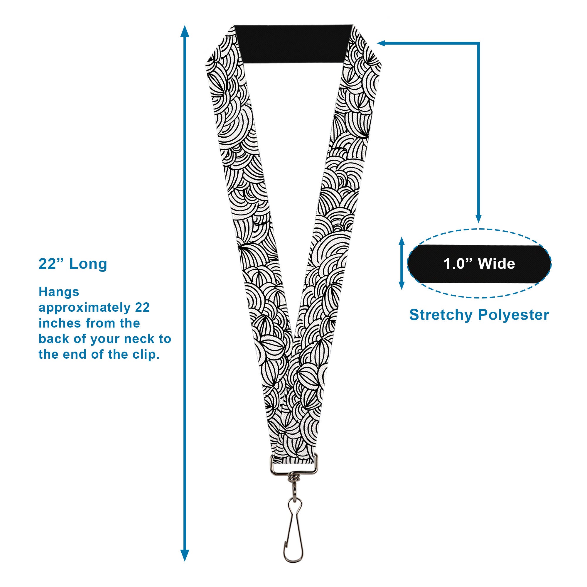 Lanyard - 1.0" - Doodle1 White Black Lanyards Buckle-Down