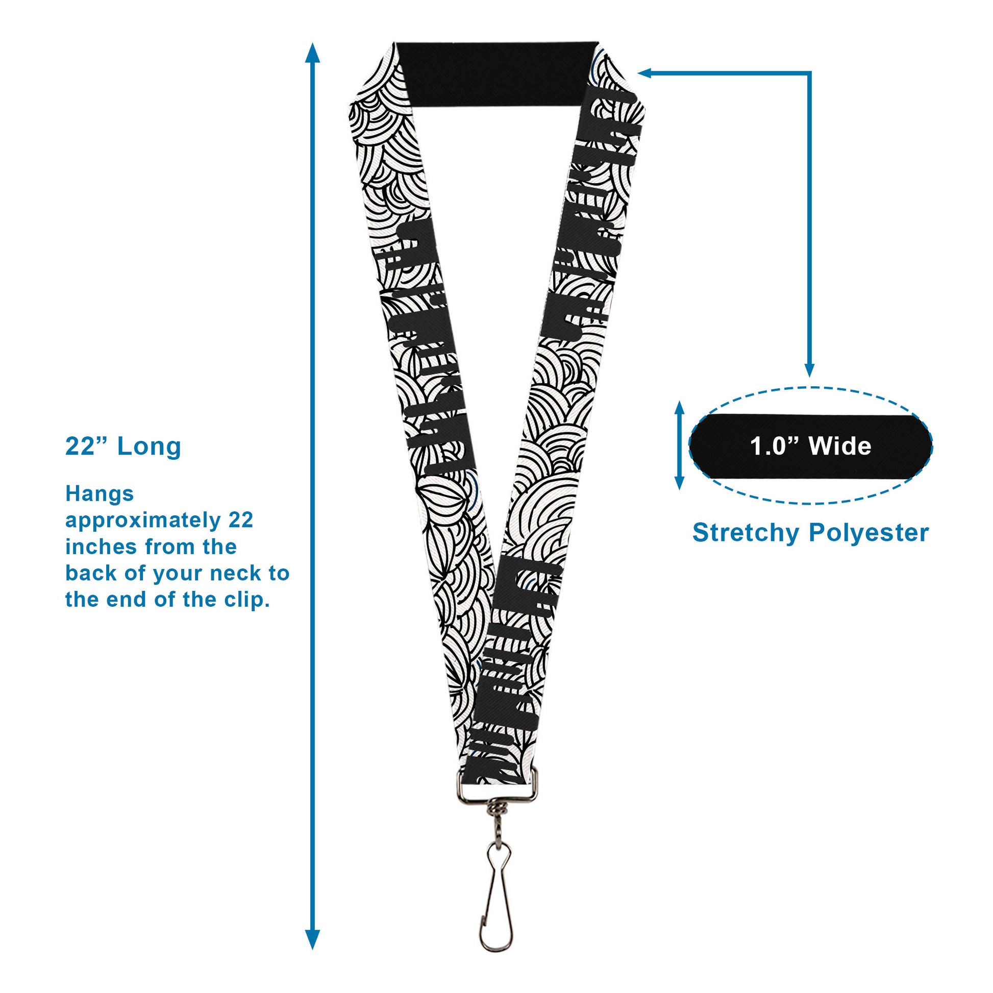 Lanyard - 1.0" - Doodle1 Paint Drips White Black Lanyards Buckle-Down