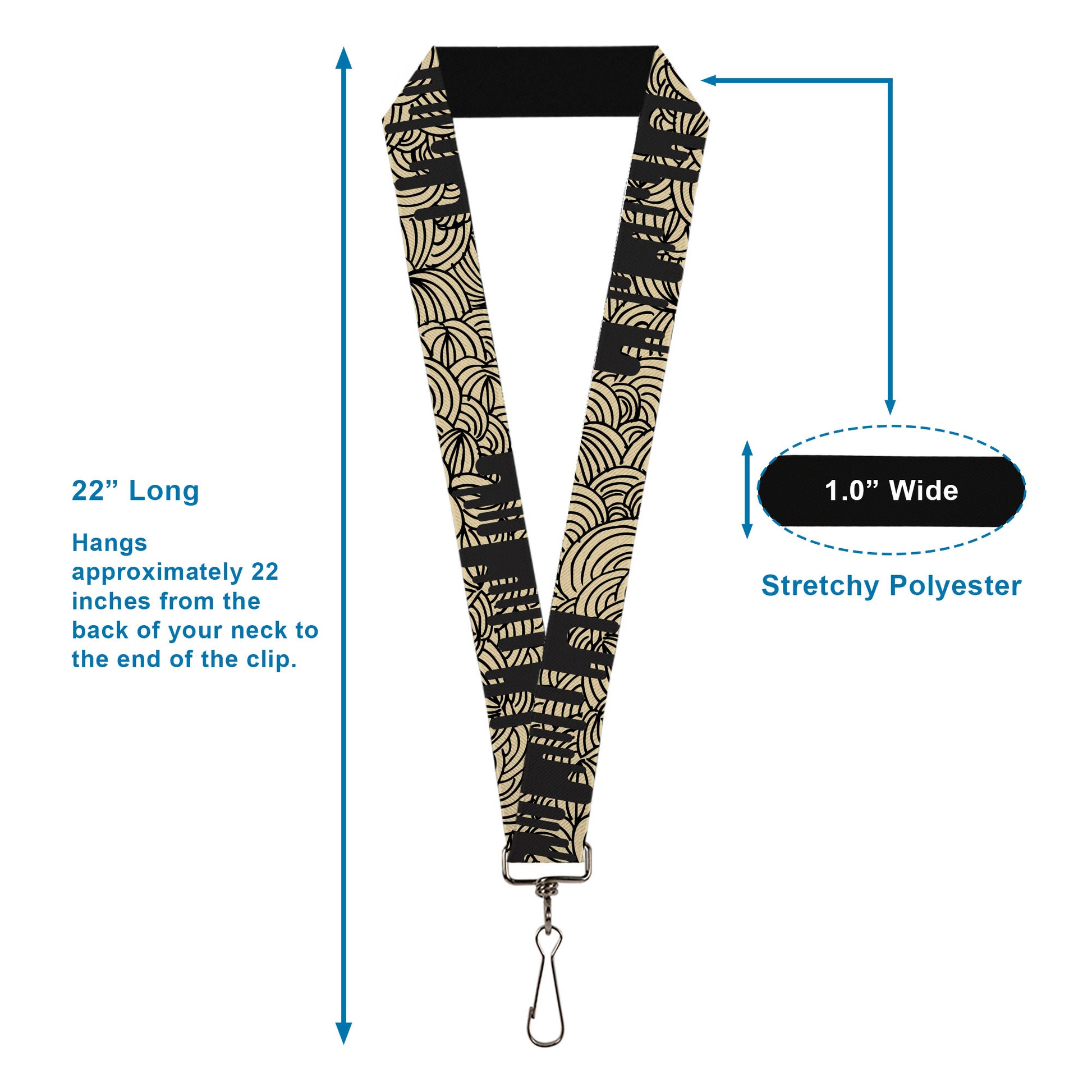 Lanyard - 1.0" - Doodle1 Paint Drips Cream Black Lanyards Buckle-Down