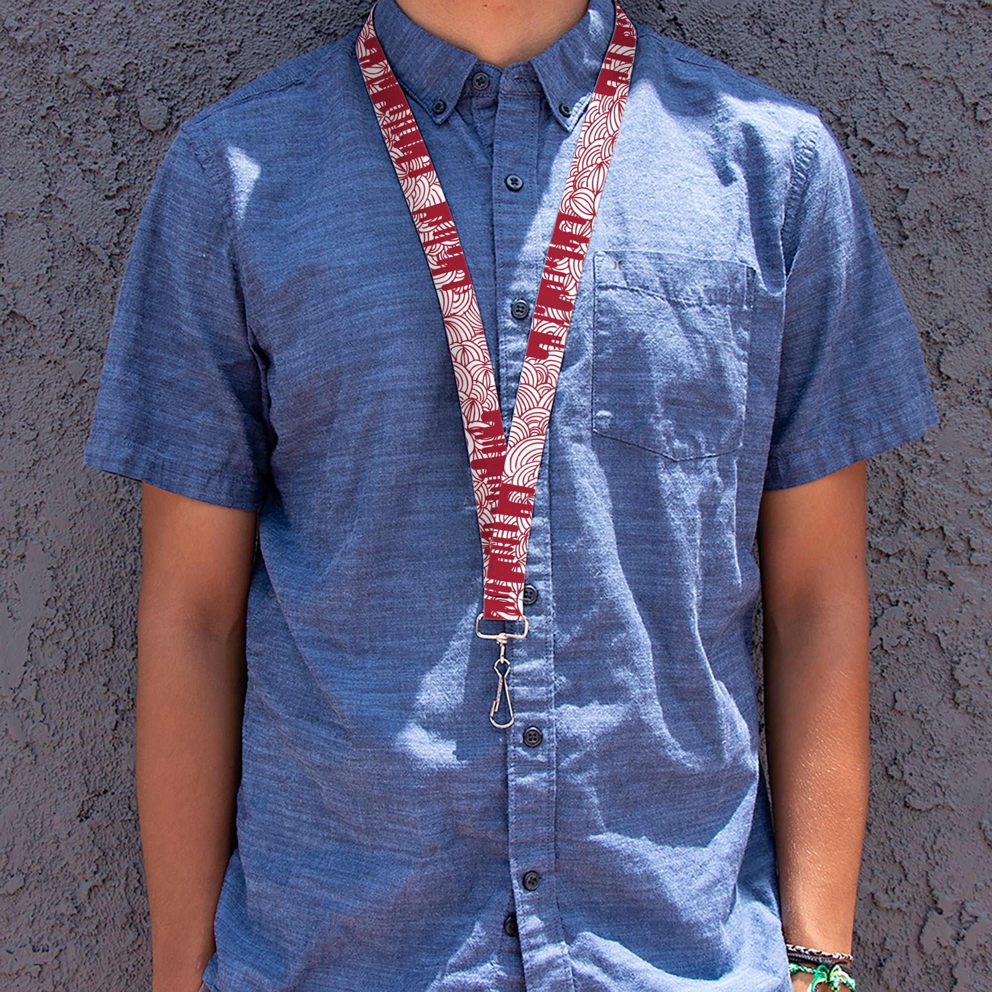 Lanyard - 1.0" - Doodle1 Paint Drips White Red Lanyards Buckle-Down