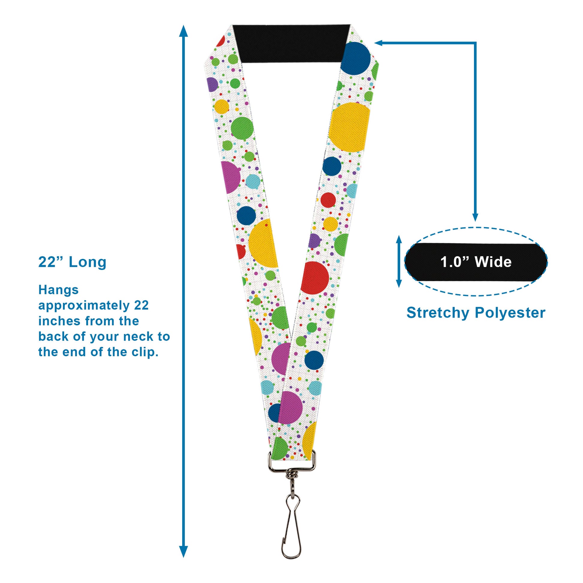 Lanyard - 1.0" - Dots Grid3 White Gray Multi Color Lanyards Buckle-Down