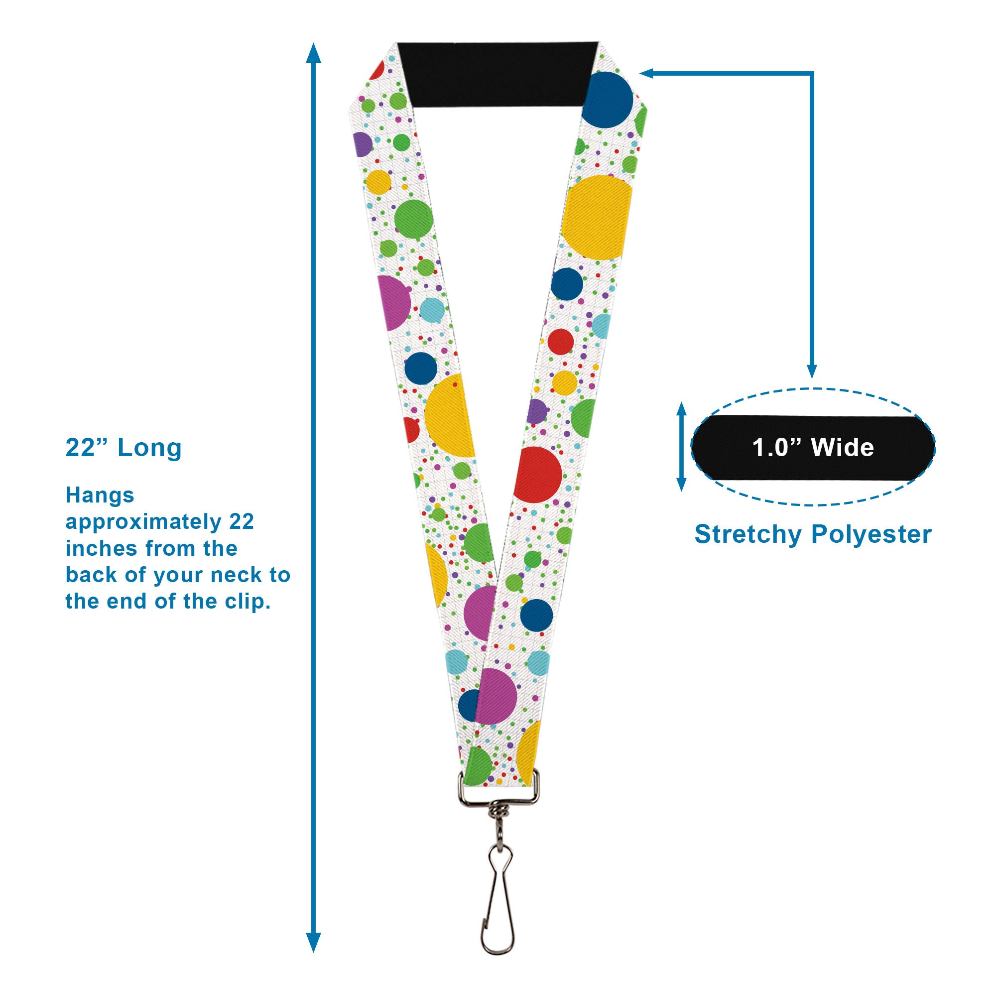 Lanyard - 1.0" - Dots Grid3 White Gray Multi Color Lanyards Buckle-Down