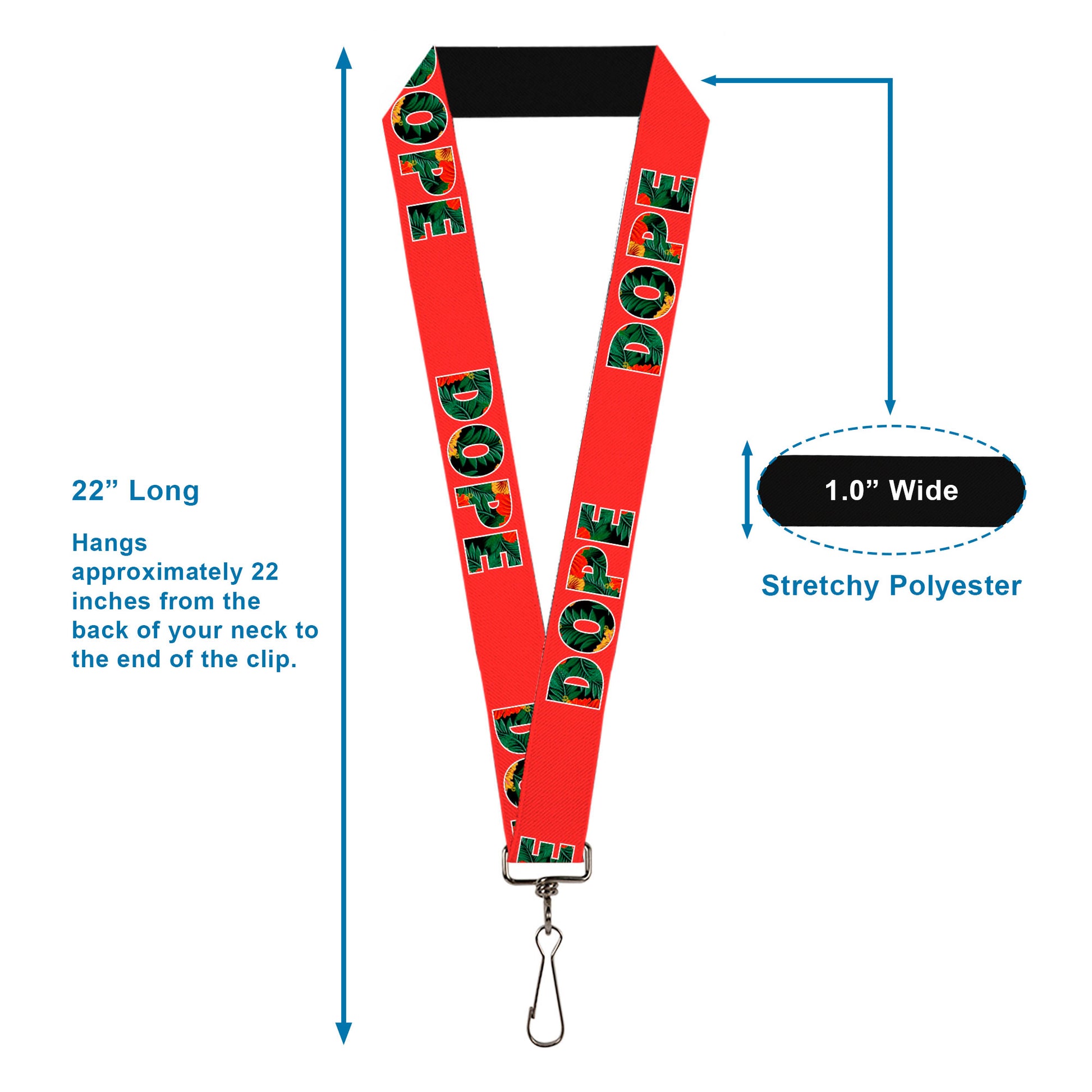 Buckle-Down Lanyard - DOPE Red/Black/Tropical Flowers Lanyards Buckle-Down