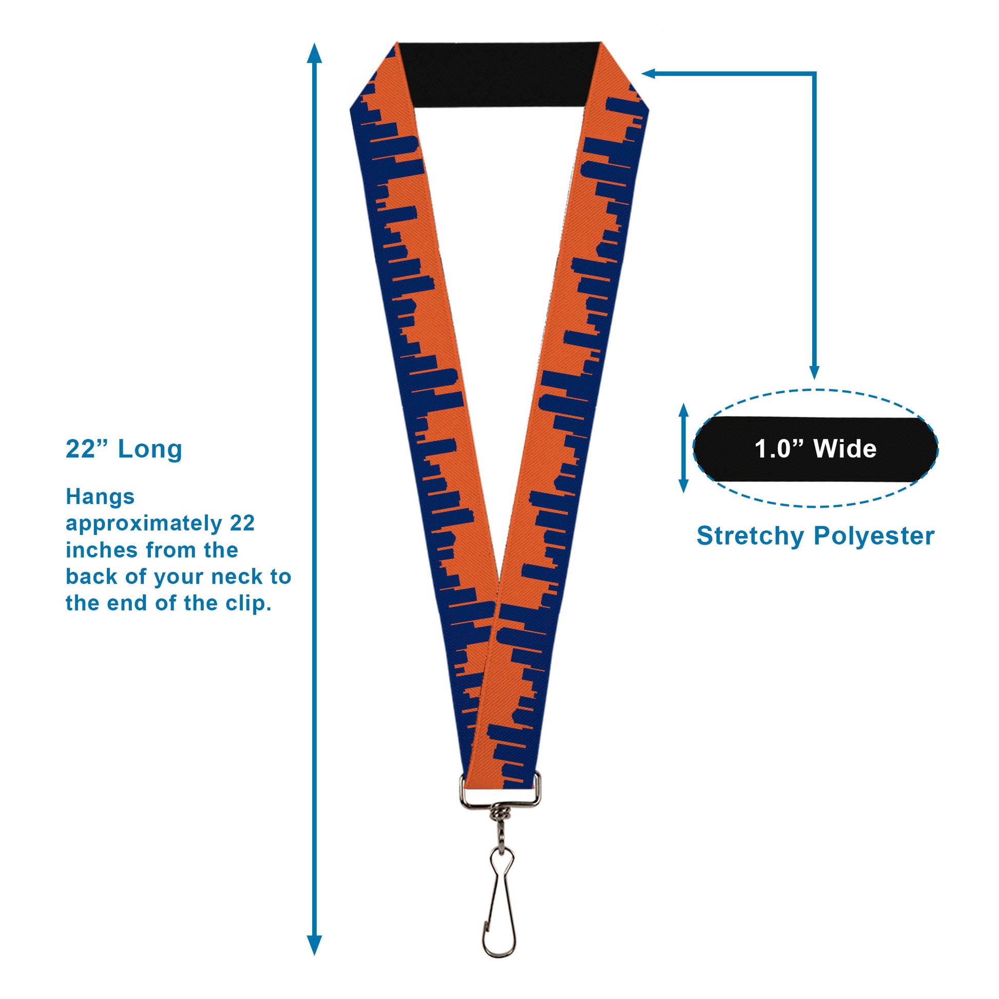 Lanyard - 1.0" - Denver Solid Skyline Orange Navy Lanyards Buckle-Down