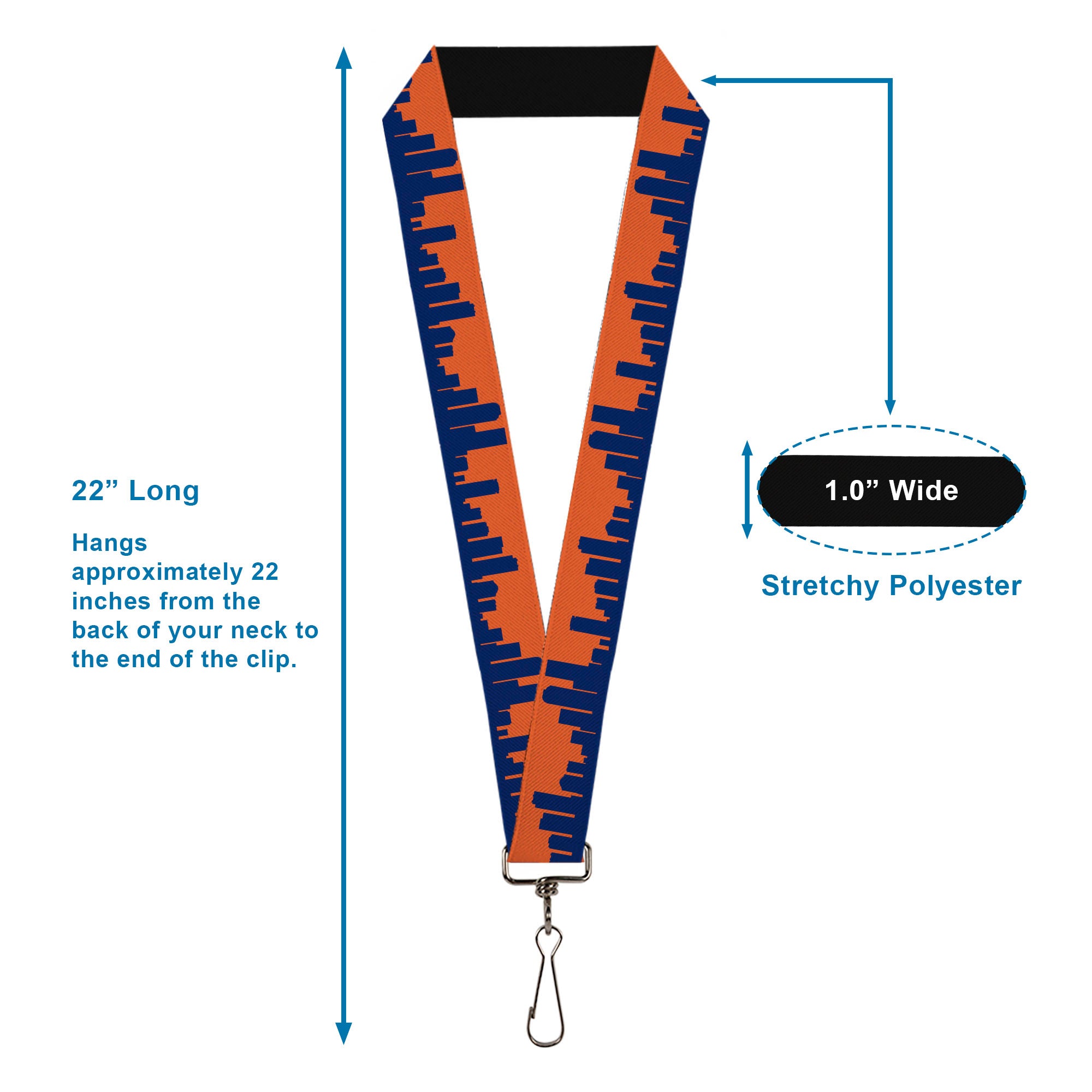 Lanyard - 1.0" - Denver Solid Skyline Orange Navy Lanyards Buckle-Down