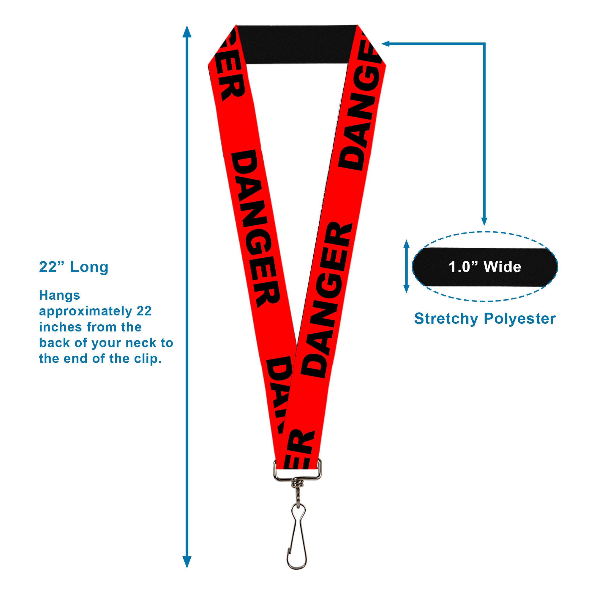 Lanyard - 1.0" - DANGER Text Red Black Lanyards Buckle-Down