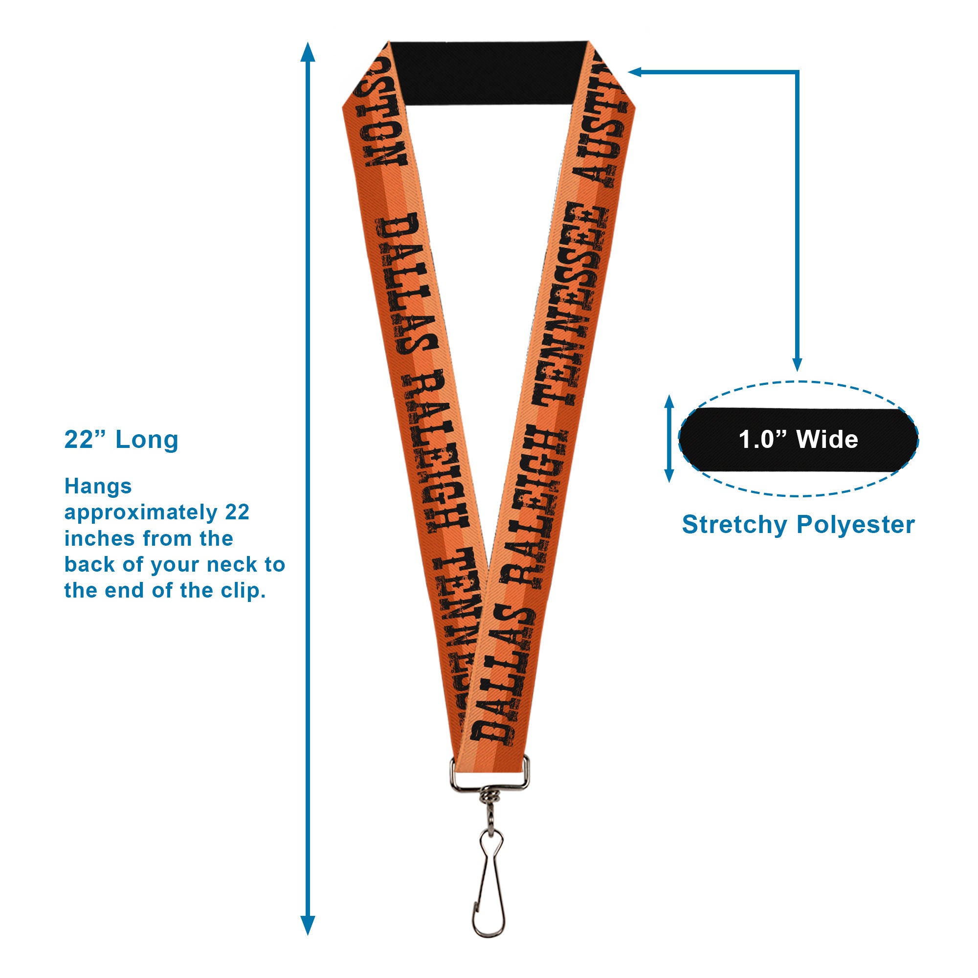 Lanyard - 1.0" - Dallas-Raleigh-Tennessee-Austin-Boston Stripes Browns/Black Lanyards Buckle-Down