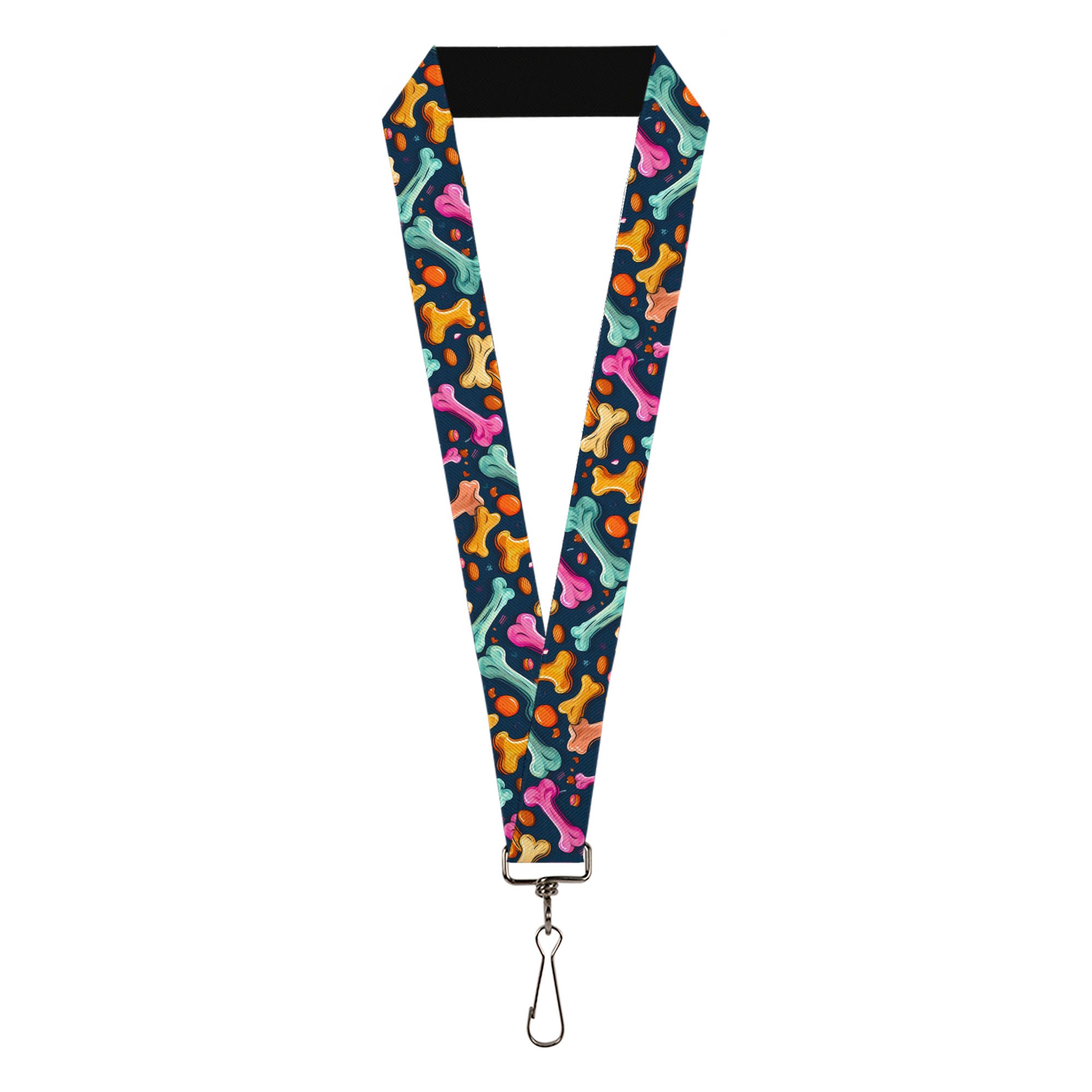 Lanyard - 1.0" - Dog Bone Treats Scattered Blue/Multi Color Lanyards Buckle-Down