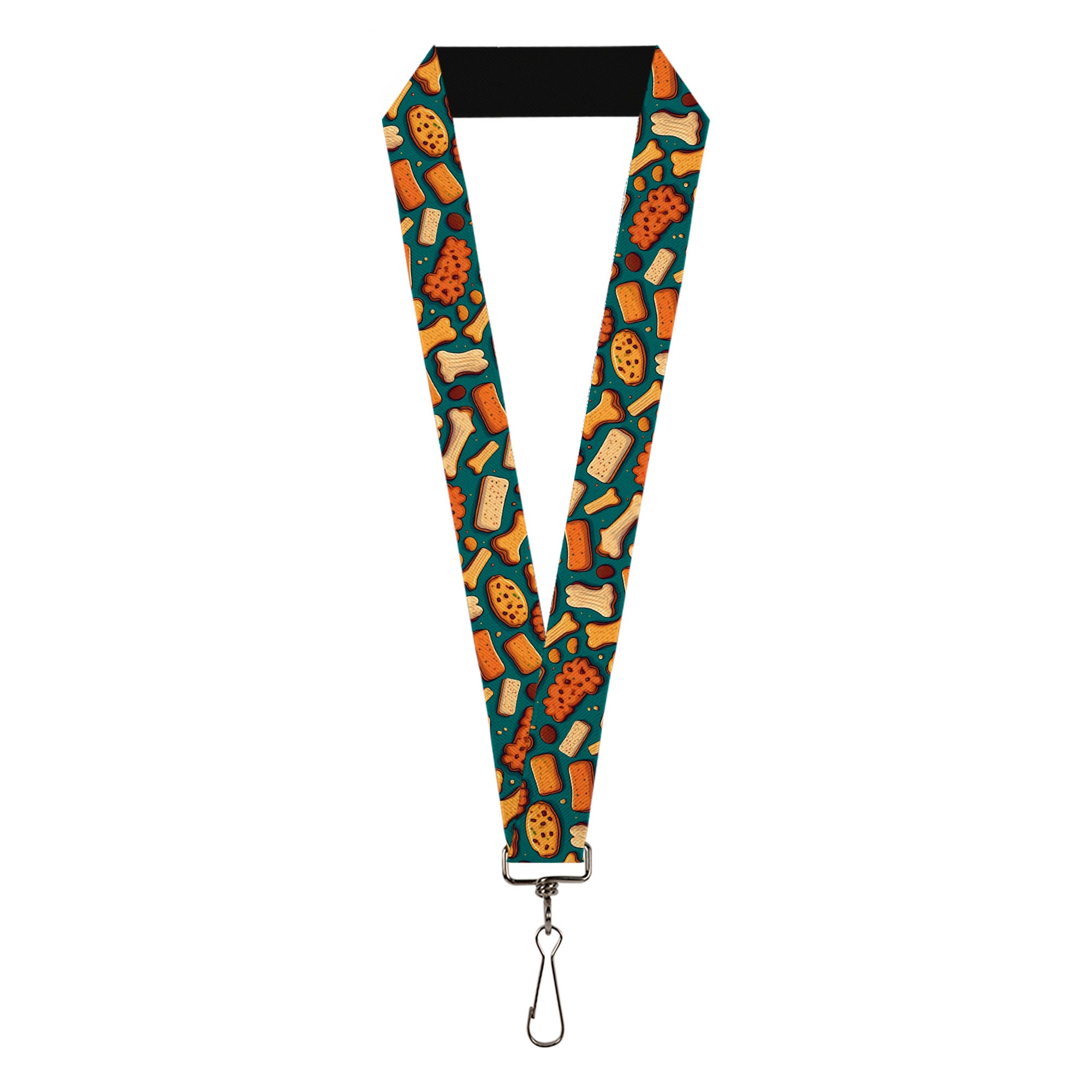 Lanyard - 1.0" - Dog Bone and Biscuit Treats Scattered Blue/Browns Lanyards Buckle-Down