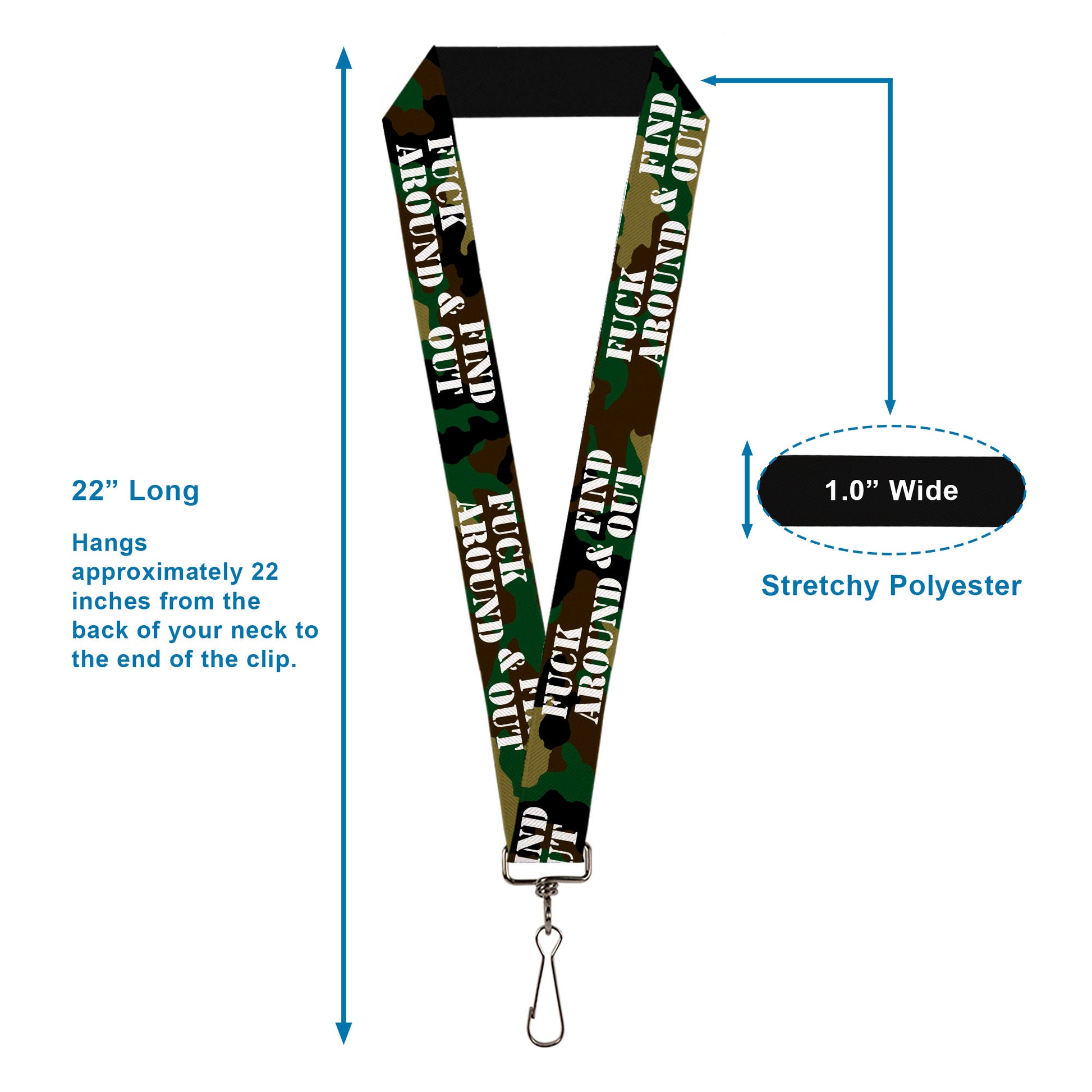 Lanyard - 1.0" - FAFO FUCK AROUND & FIND OUT Stencil Camo White Lanyards Buckle-Down