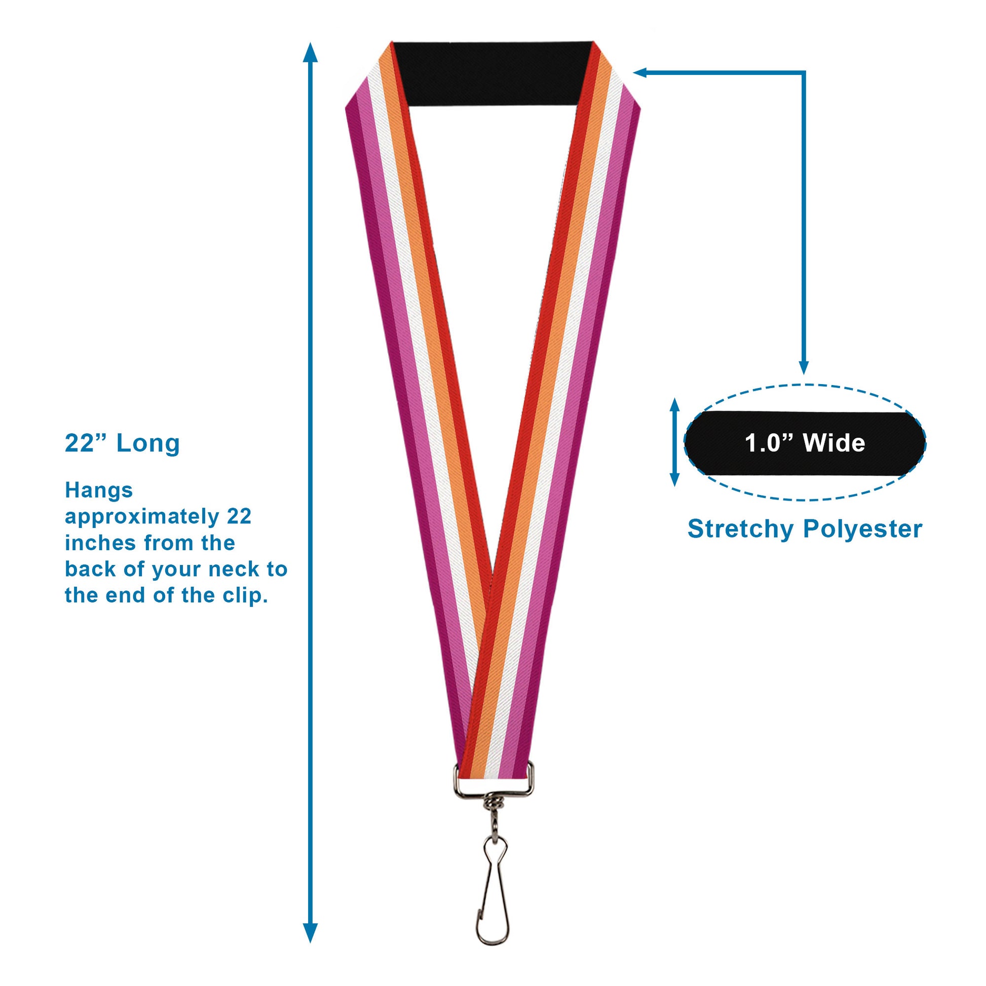 Lanyard - 1.0" - Flag Lesbian Five Stripe Oranges White Pinks Lanyards Buckle-Down
