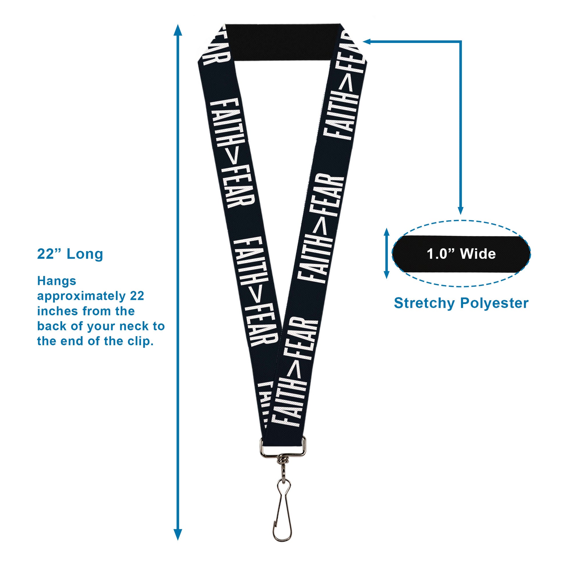 Lanyard - 1.0" - FAITH Greater Than FEAR Navy Blue White Lanyards Buckle-Down
