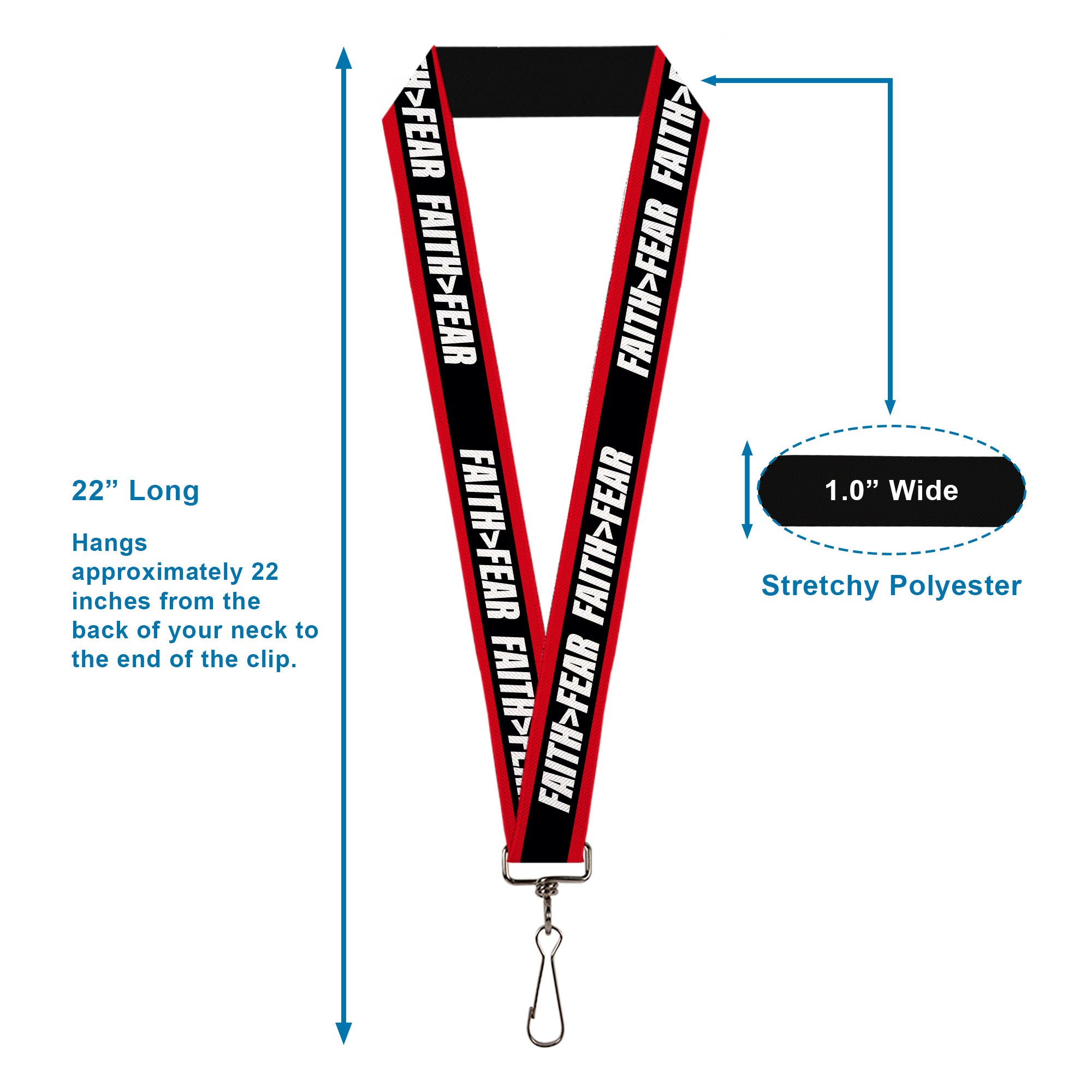 Lanyard - 1.0" - FAITH Greater Than FEAR Stripe Red Black White Lanyards Buckle-Down