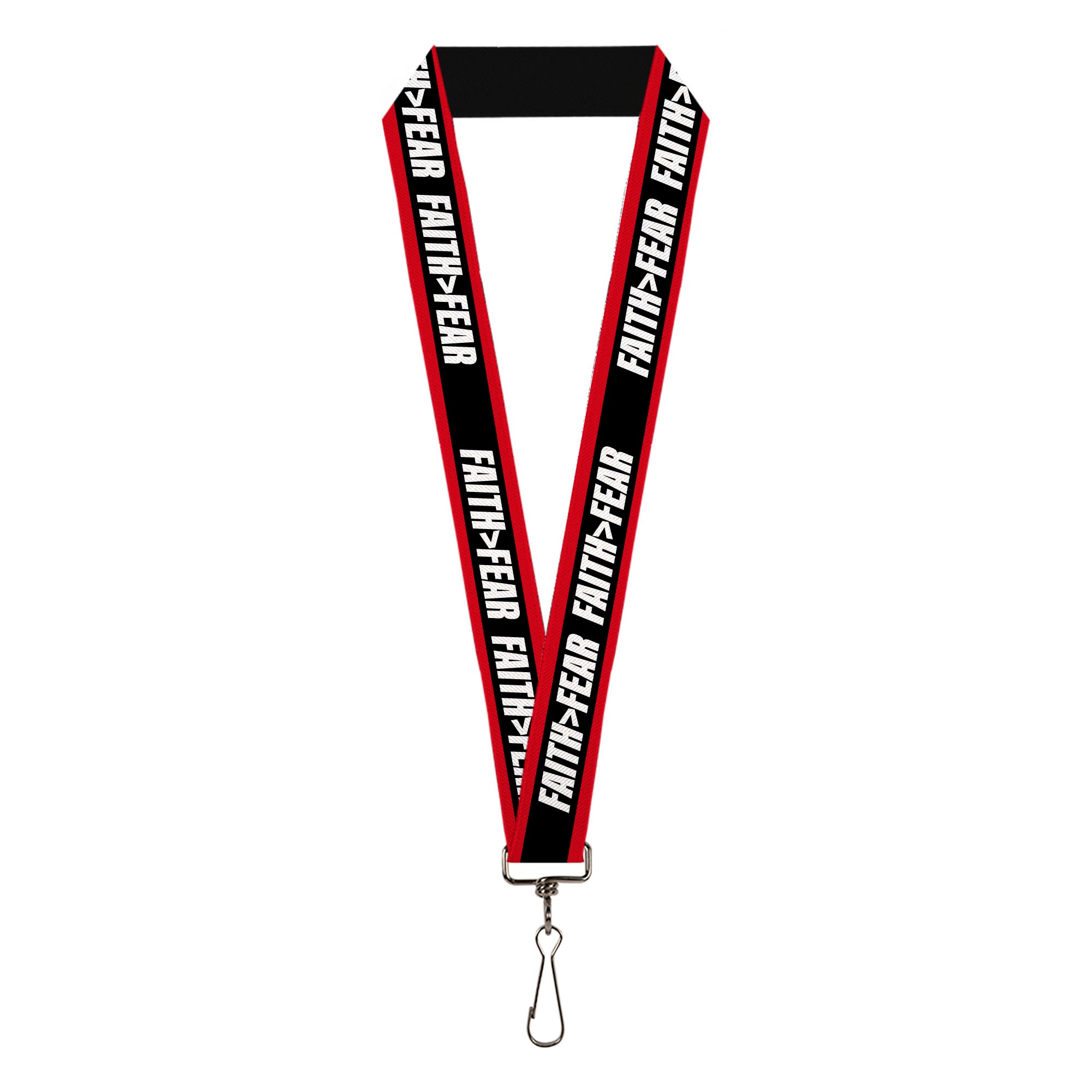 Lanyard - 1.0" - FAITH Greater Than FEAR Stripe Red Black White Lanyards Buckle-Down
