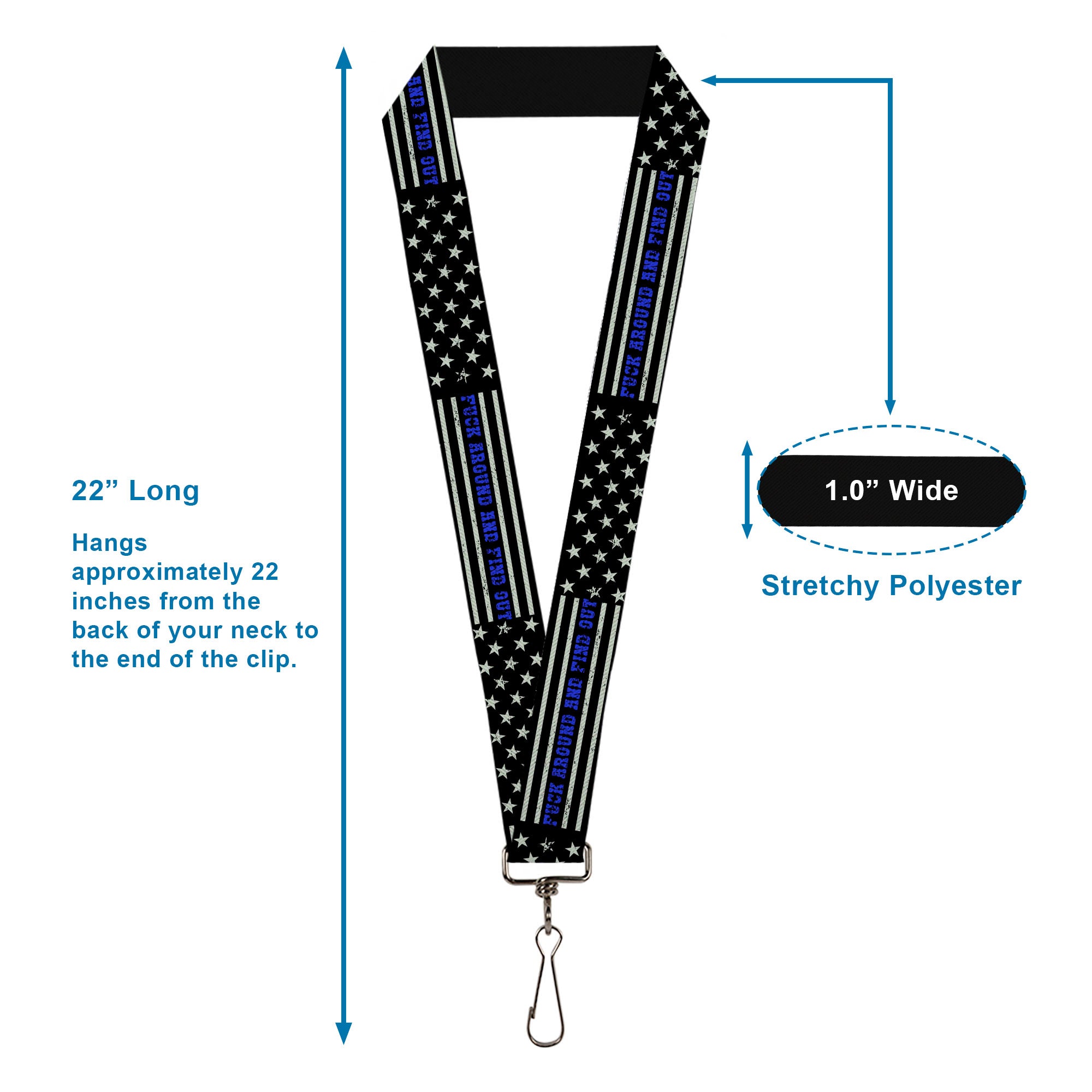 Lanyard - 1.0" - FAFO FUCK AROUND AND FIND OUT Thin Blue Line Flag Lanyards Buckle-Down