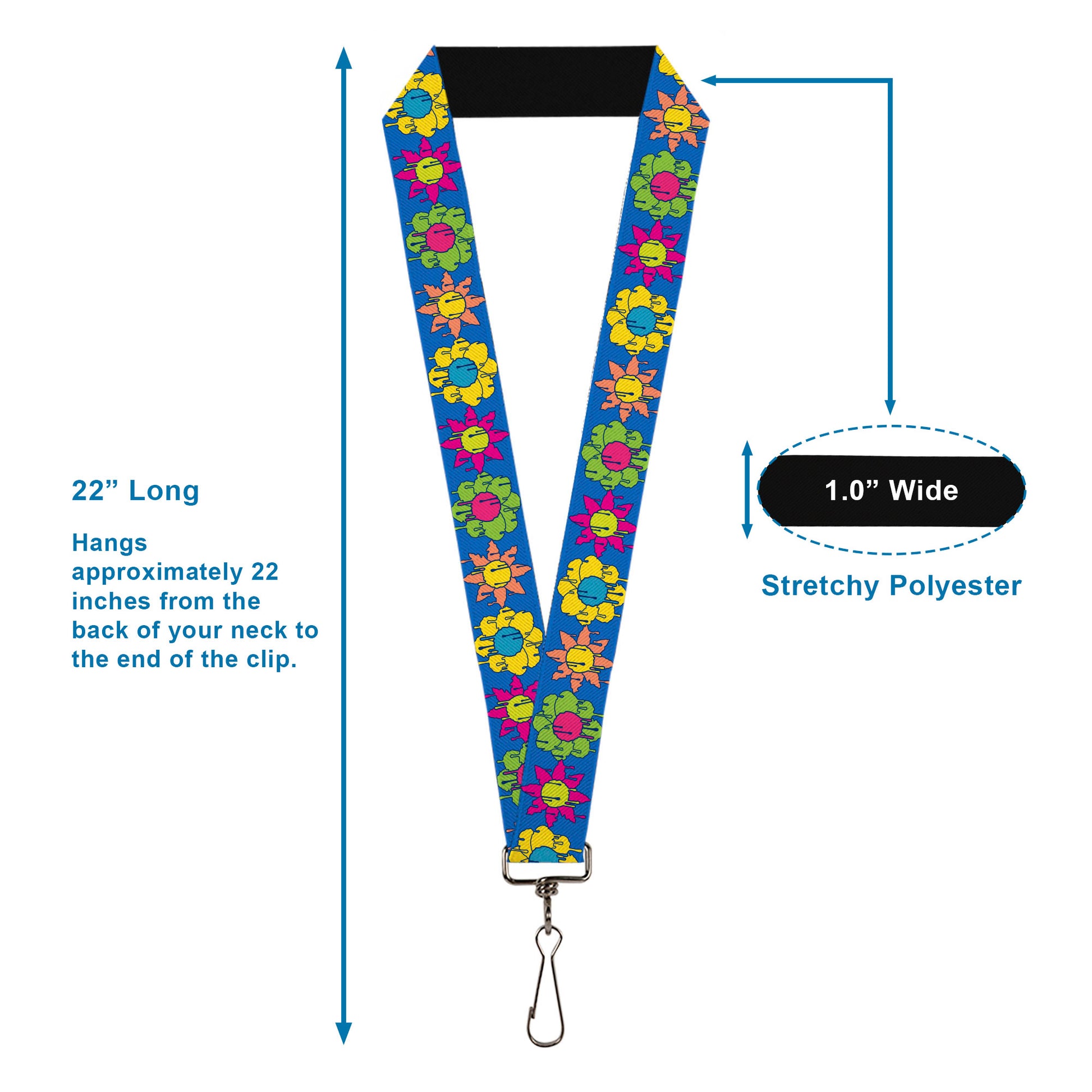 Lanyard - 1.0" - Funky Flower Drip Blue/Multi Color Lanyards Buckle-Down