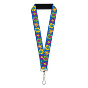 Lanyard - 1.0" - Funky Flower Drip Blue/Multi Color Lanyards Buckle-Down