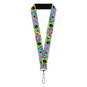 Lanyard - 1.0" - Funky Alien Flowers Aqua Blue/Multi Color Lanyards Buckle-Down
