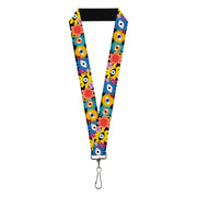 Lanyard - 1.0" - Funky Eye Flowers Black/Multi Color Lanyards Buckle-Down