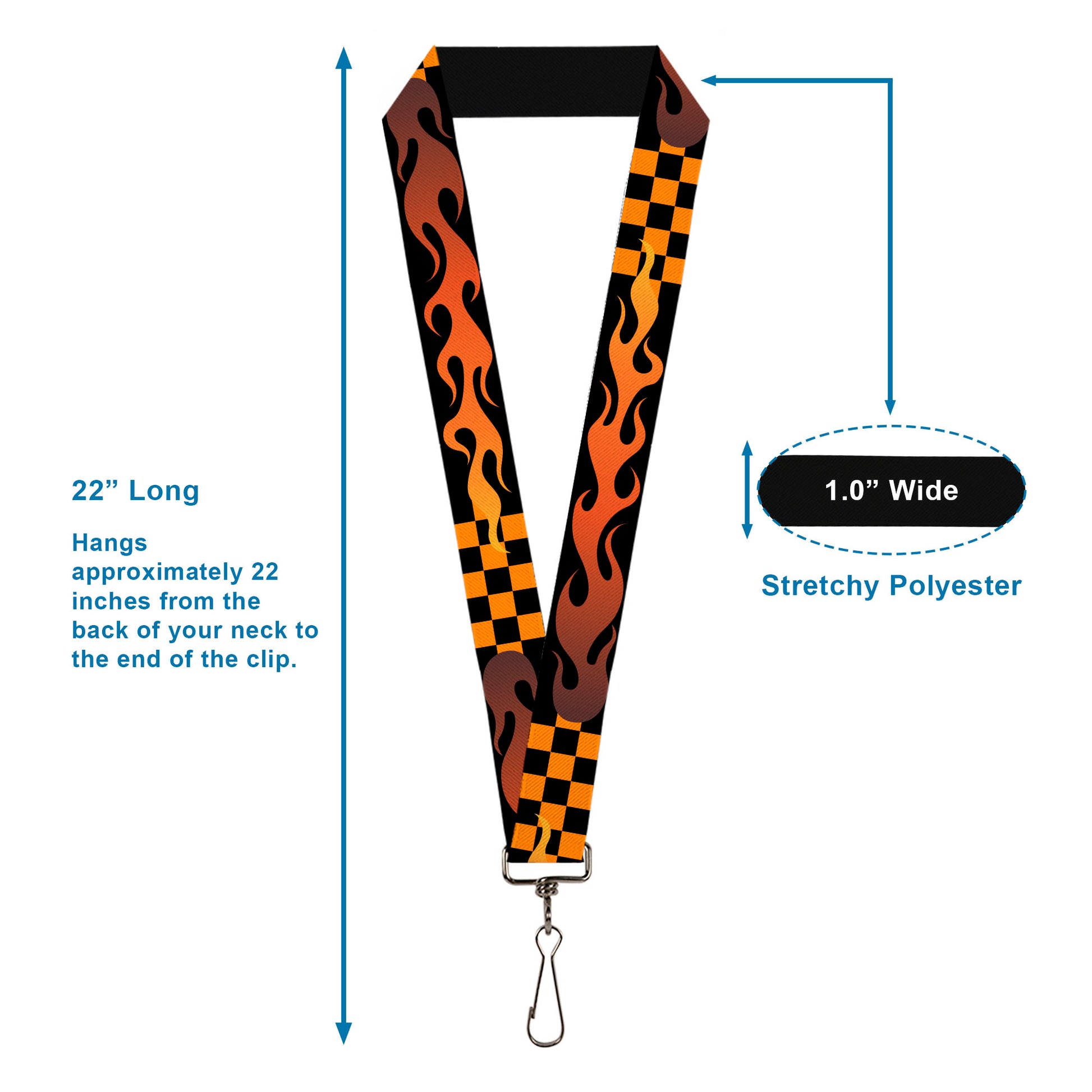 Lanyard - 1.0" - Flame Checker Black/Orange Lanyards Buckle-Down