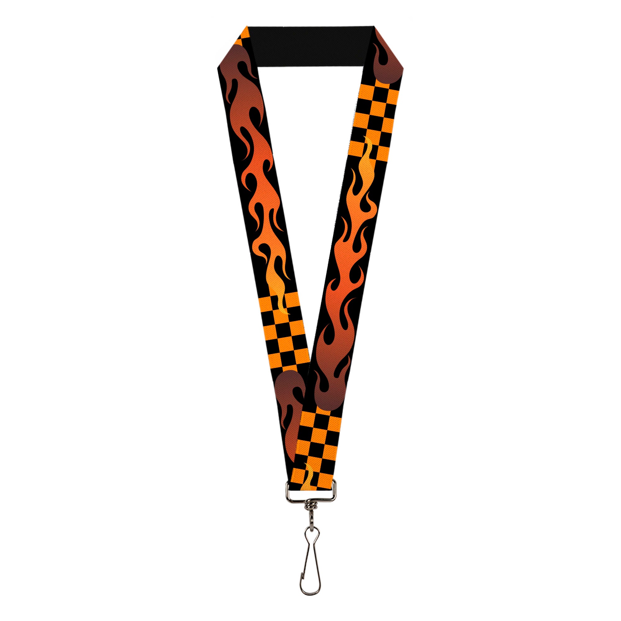 Lanyard - 1.0" - Flame Checker Black/Orange Lanyards Buckle-Down