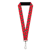 Lanyard - 1.0" - Festive Holiday Christmas Trees Scattered Red/Multi Color Lanyards Buckle-Down