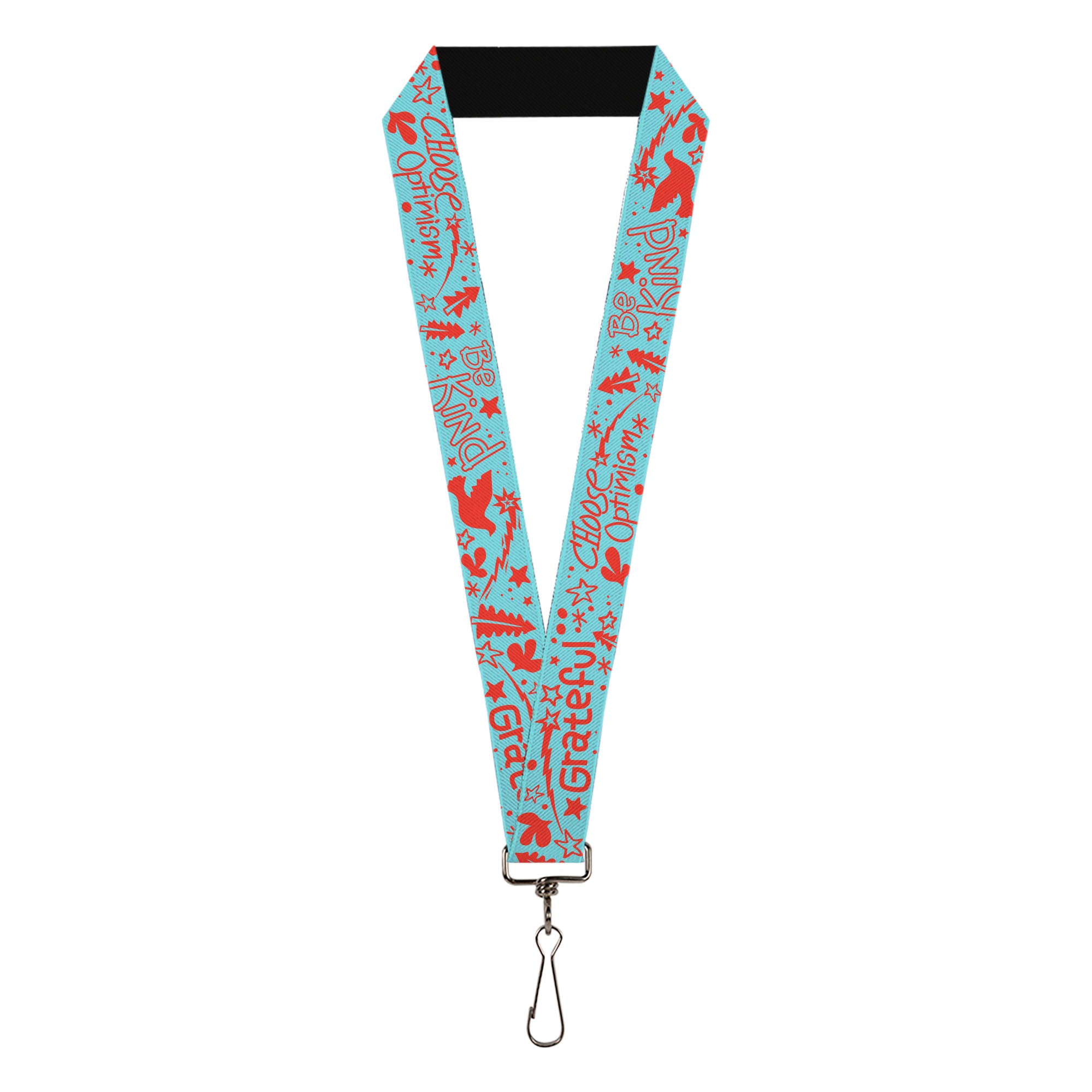 Lanyard - 1.0" - GRATEFUL OPTIMISM BE KIND Icons Collage Blue/Red Lanyards Buckle-Down