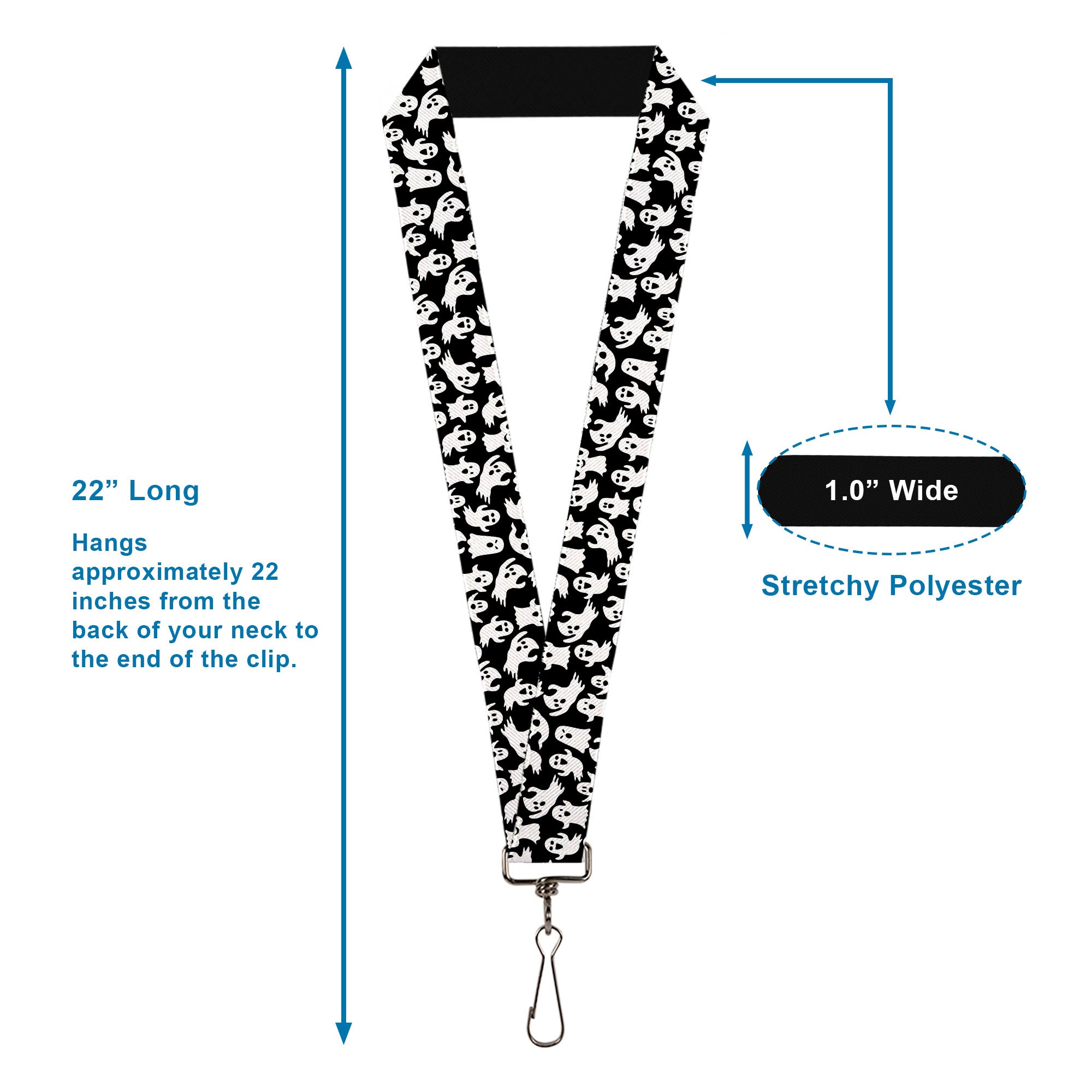 Lanyard - 1.0" - Ghosts Poses Scattered Black/White Lanyards Buckle-Down