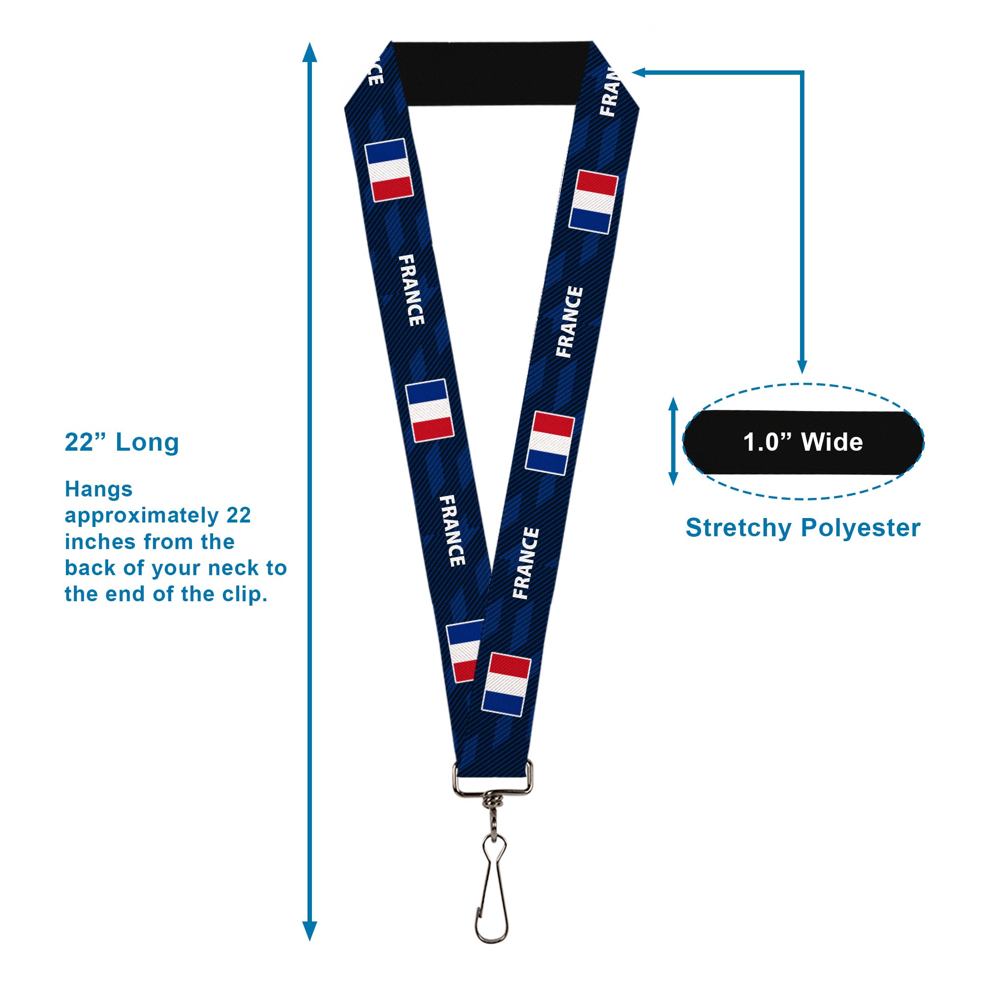 Lanyard - 1.0" - Global Soccer Cup Series France Spirit Flag Lanyards Buckle-Down