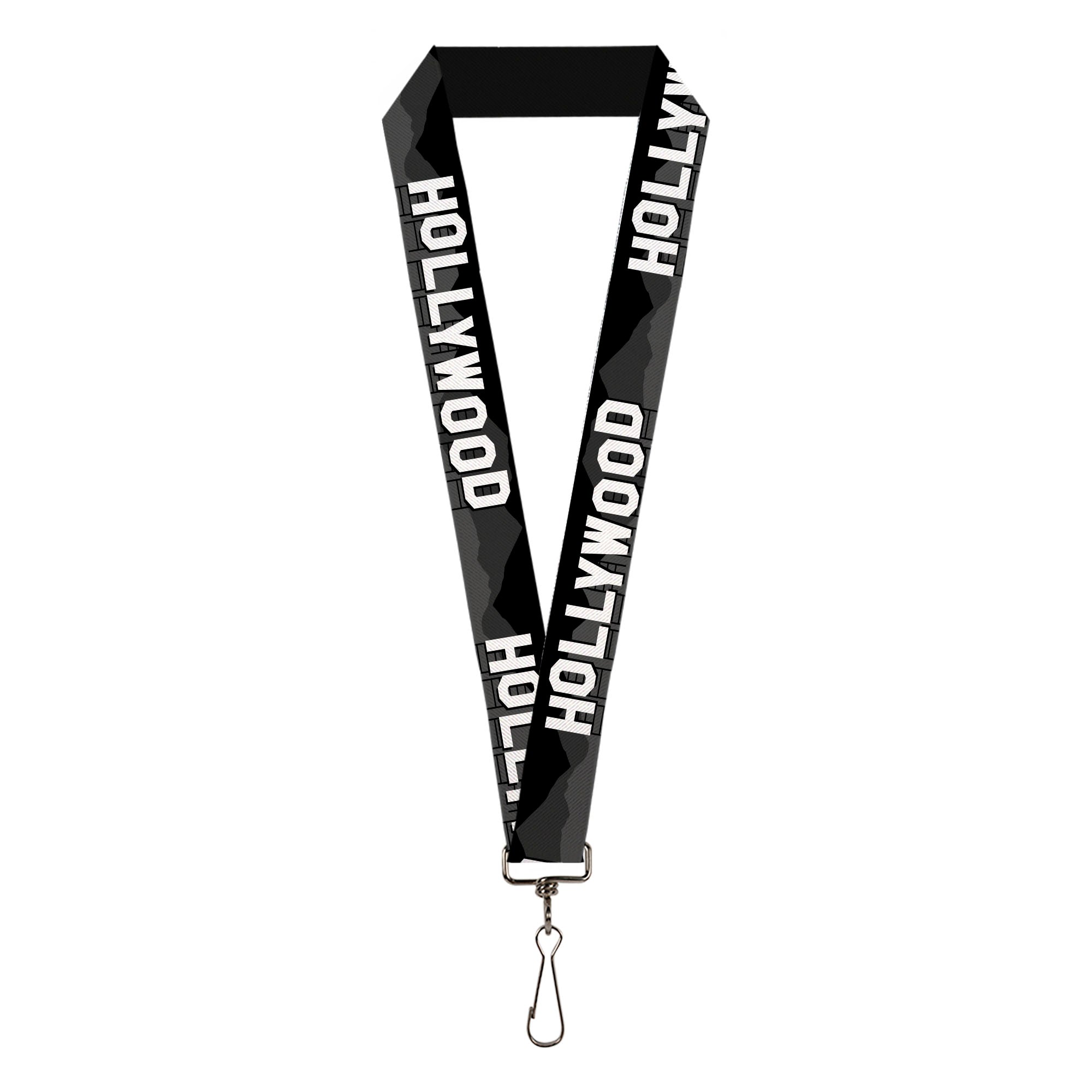 Lanyard - 1.0" - HOLLYWOOD Sign Skyline Black Grays White Lanyards Buckle-Down