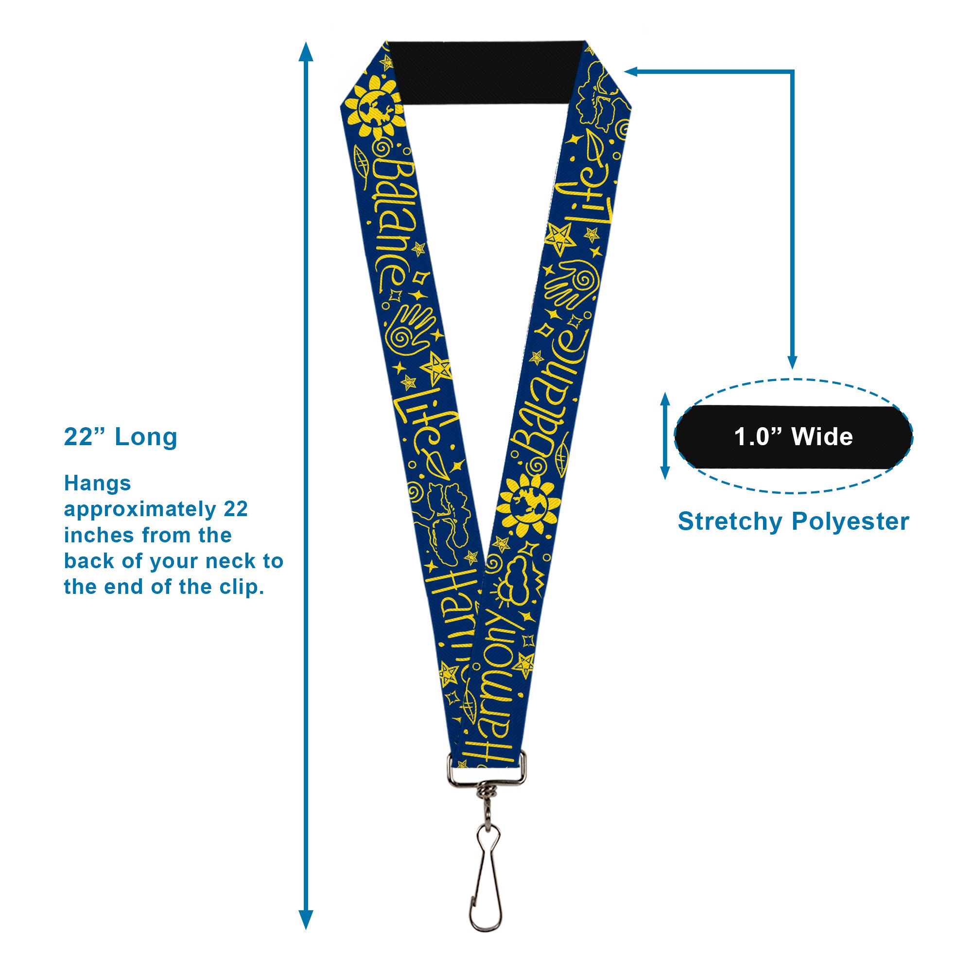 Lanyard - 1.0" - HARMONY BALANCE LIFE Icons Collage Blue/Yellow Lanyards Buckle-Down