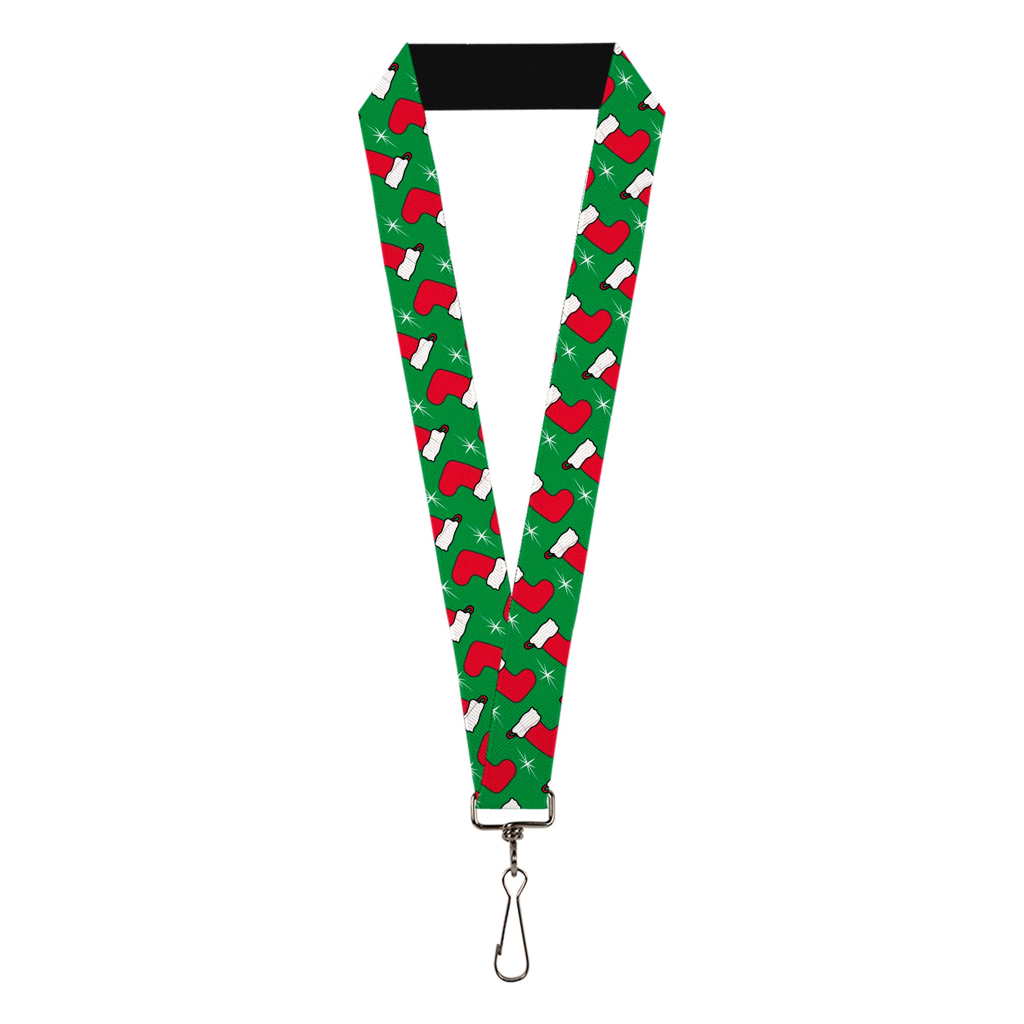 Lanyard - 1.0" - Holiday Christmas Stocking and Star Green/WhiteRed Lanyards Buckle-Down