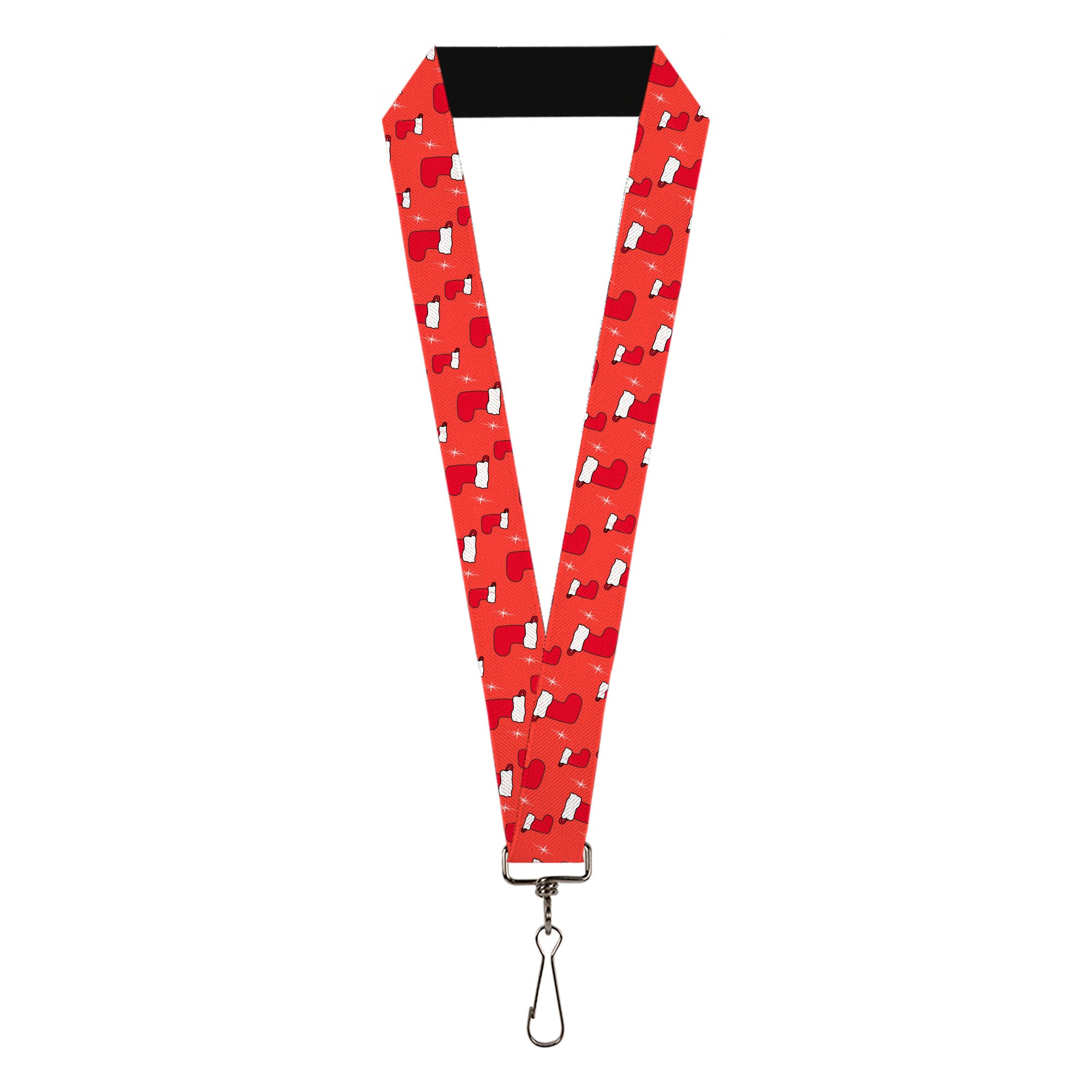 Lanyard - 1.0" - Holiday Christmas Stocking and Star Red/White Lanyards Buckle-Down